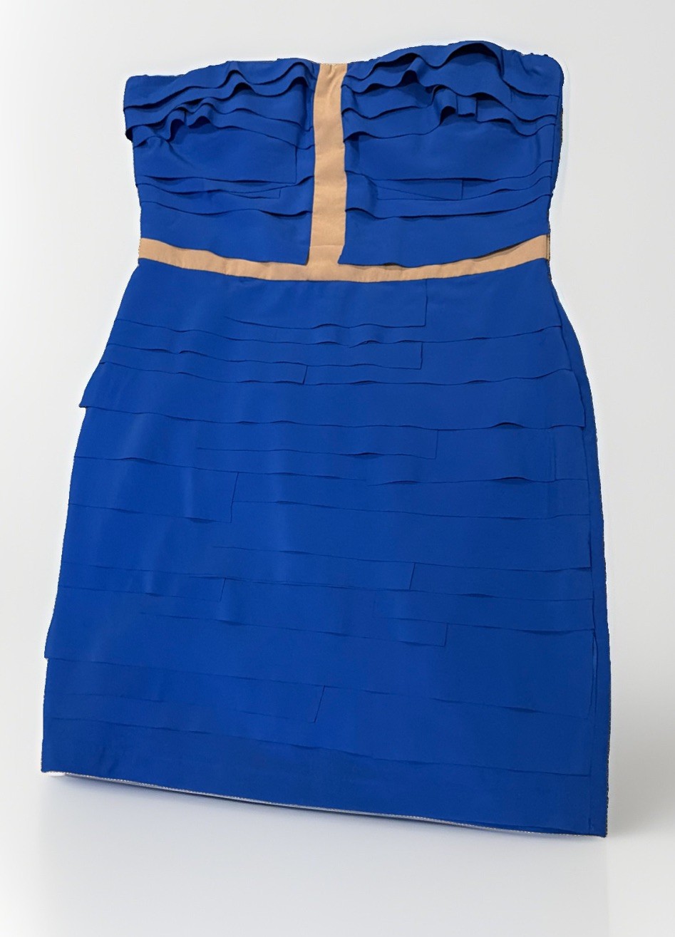 Gianni Bini Mini Dress L Cobalt Blue Illusion Cut-out Strapless Sexy Bodycon