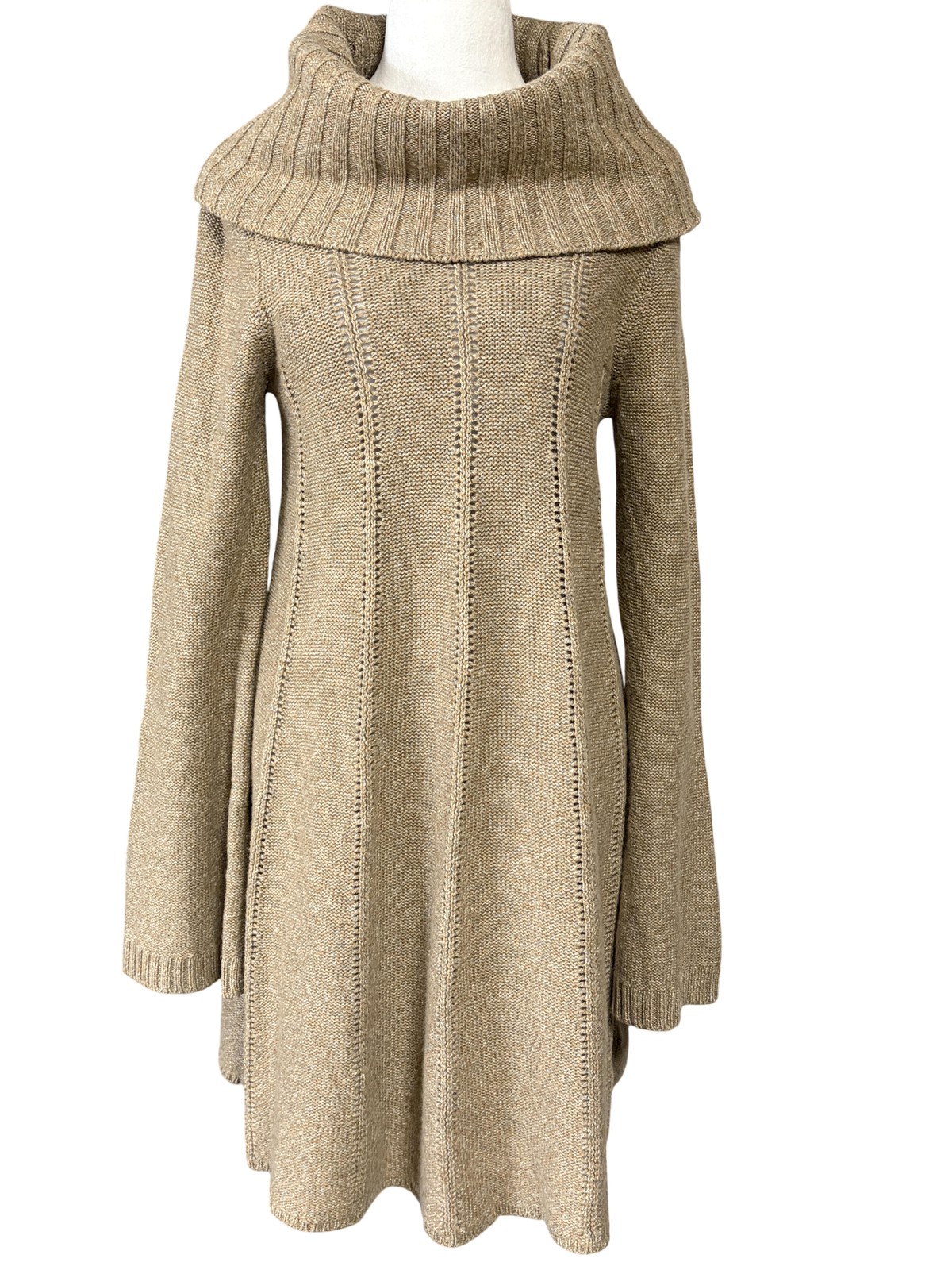 BCBGMAXAZRIA Sweater Dress Womens S Brown Wool Cashmere Cowl Neck A-Line Knit