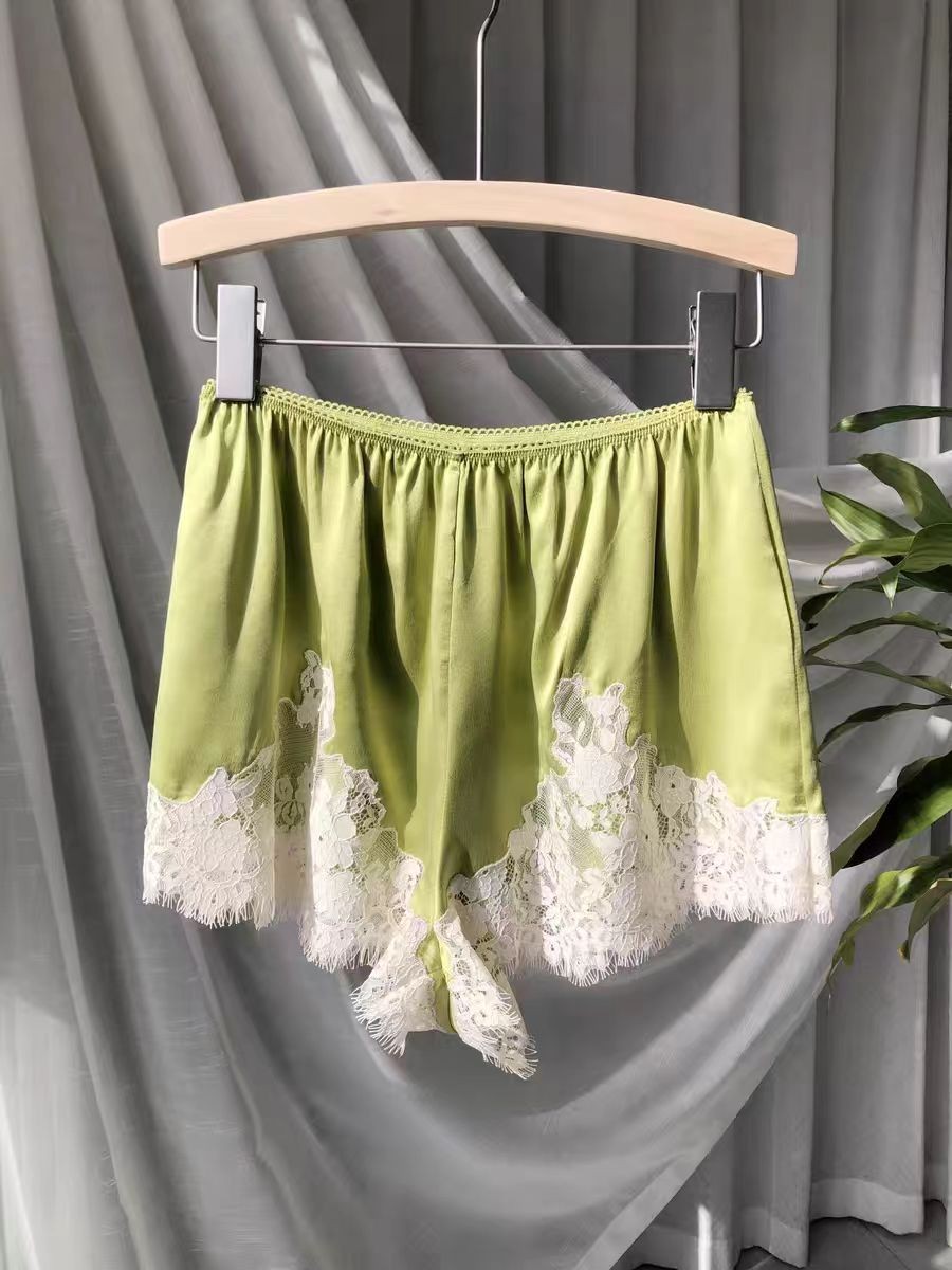 Doen lace patchwork silk vest shorts set