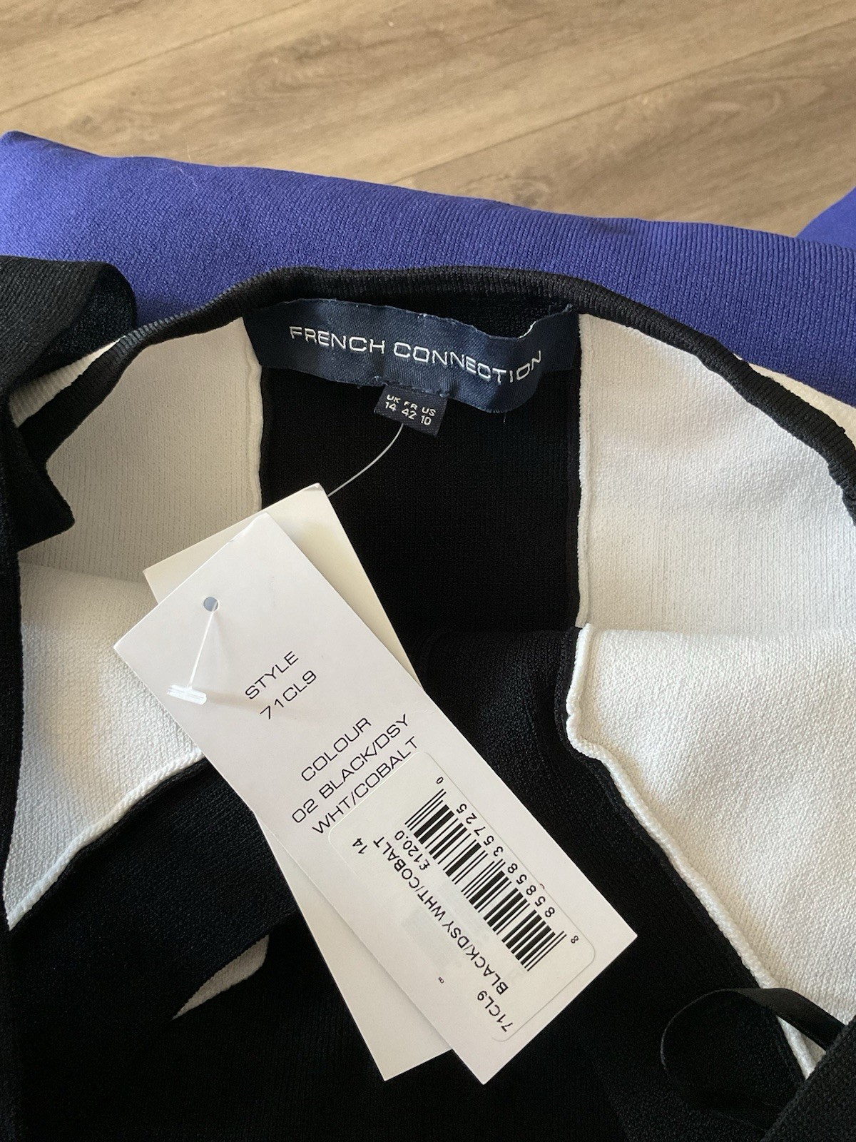 French Connection Colorblock Bodycon Black Blue White Sz 10 NWT