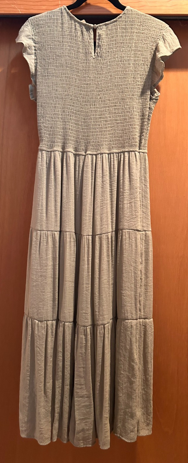 Sweet Wanderer Size L Green Smocked Lined Midi Dress Tiered Cottagecore Festival