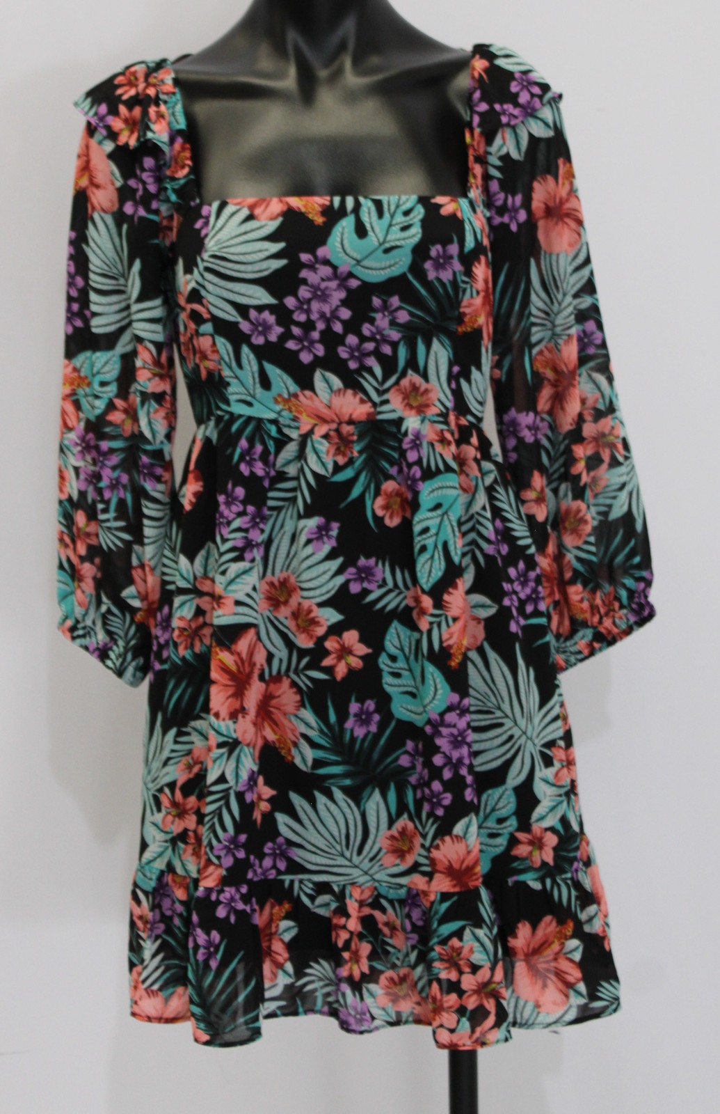 Lost + Wander Women’s Tropical Floral Fit & Flare Dress CD4 Black Multi Size XS