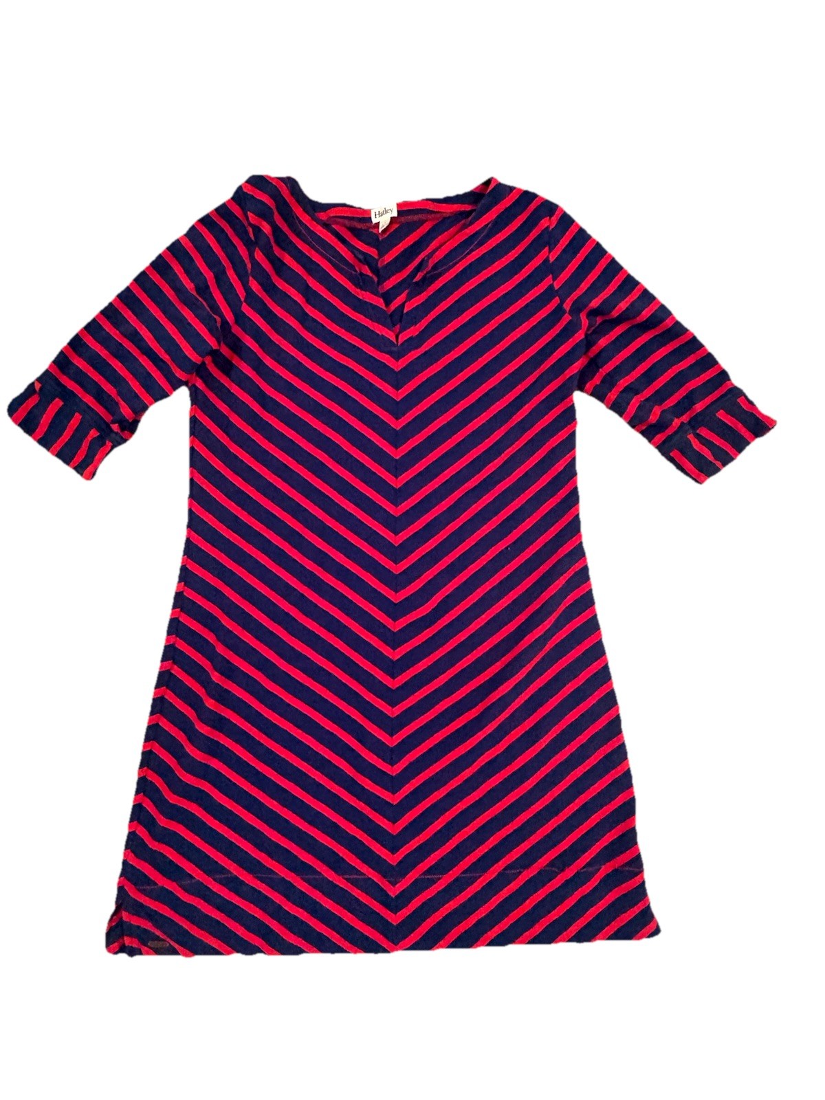 Hatley Navy Red Striped Dress Chevron V Neck Cotton Women’s Size Large
