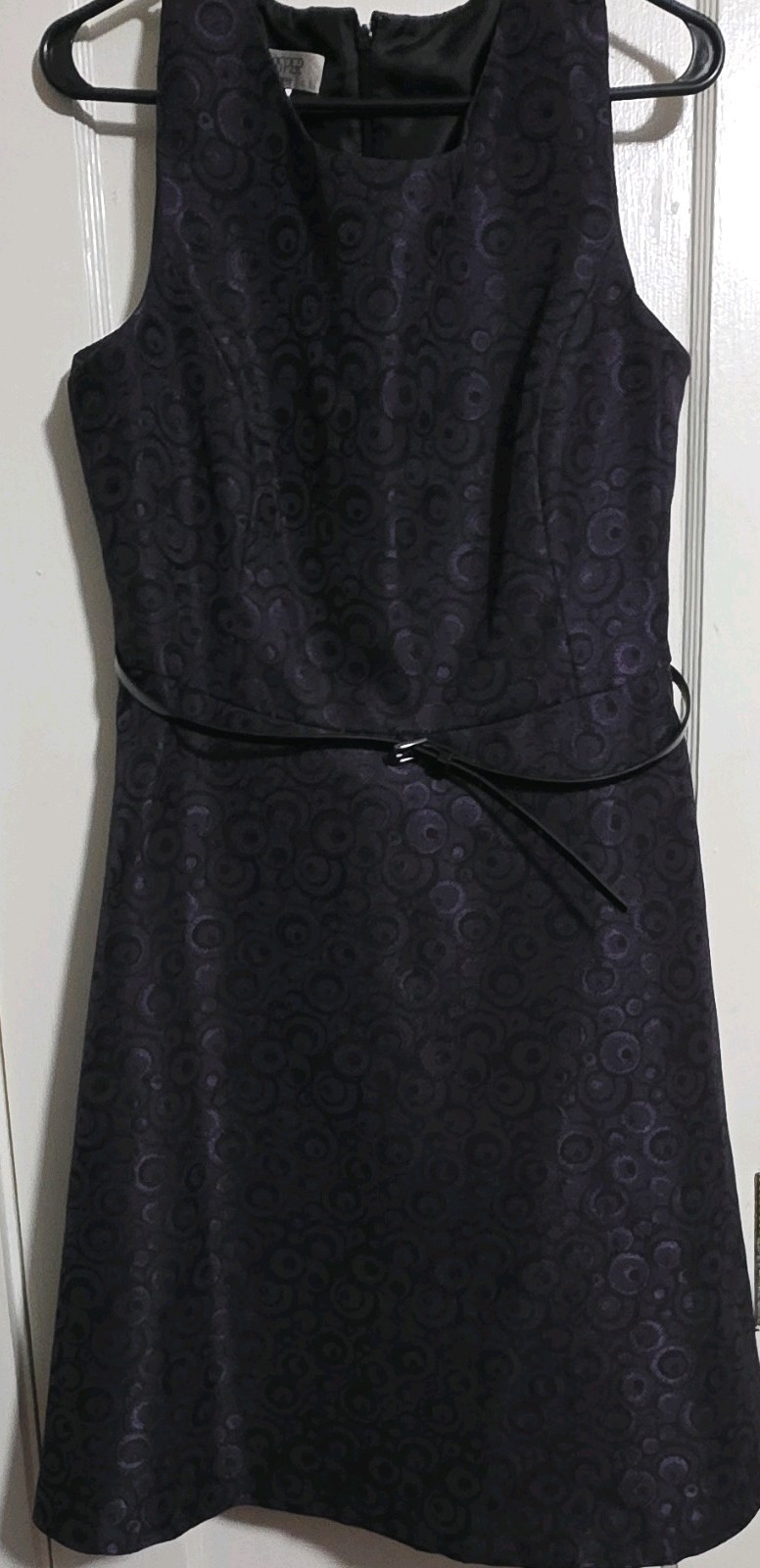 Kasper Purple Jacquard Geometric Fit & Flare Sleeveless Belted Dress 16P