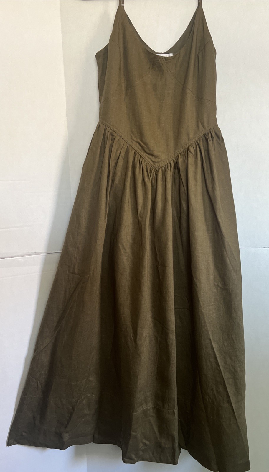 TORN by RONNY KOBO M Olive Green Maxi Dress V-Neck V Bodice Spaghetti Strap