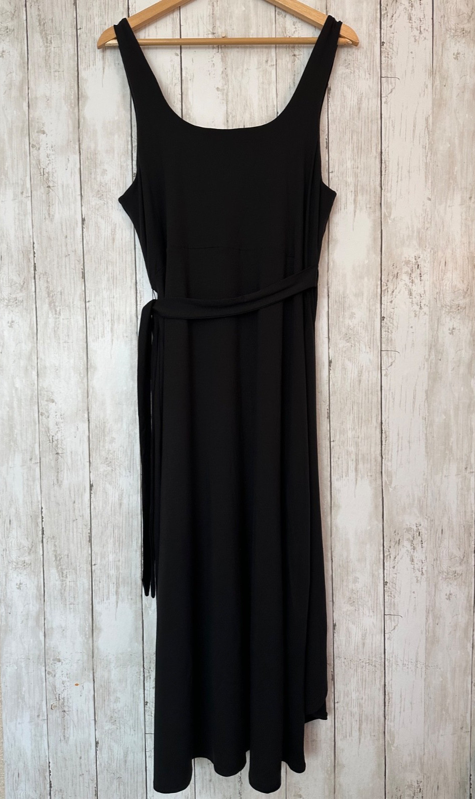 NEW Quince Tencel Jersey side tie Midi Dress Black XL Clean Girl Everyday LBD