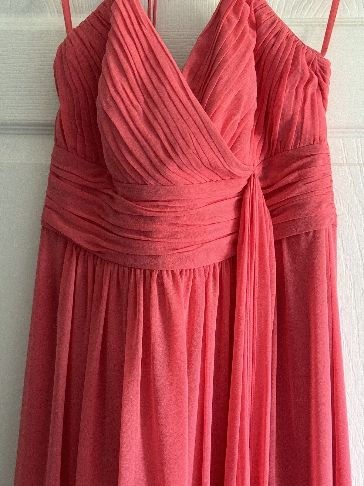 Lauren Ralph Lauren Women’s Pleated Bow Empire Halter Chiffon Gown 8 Coral EUC