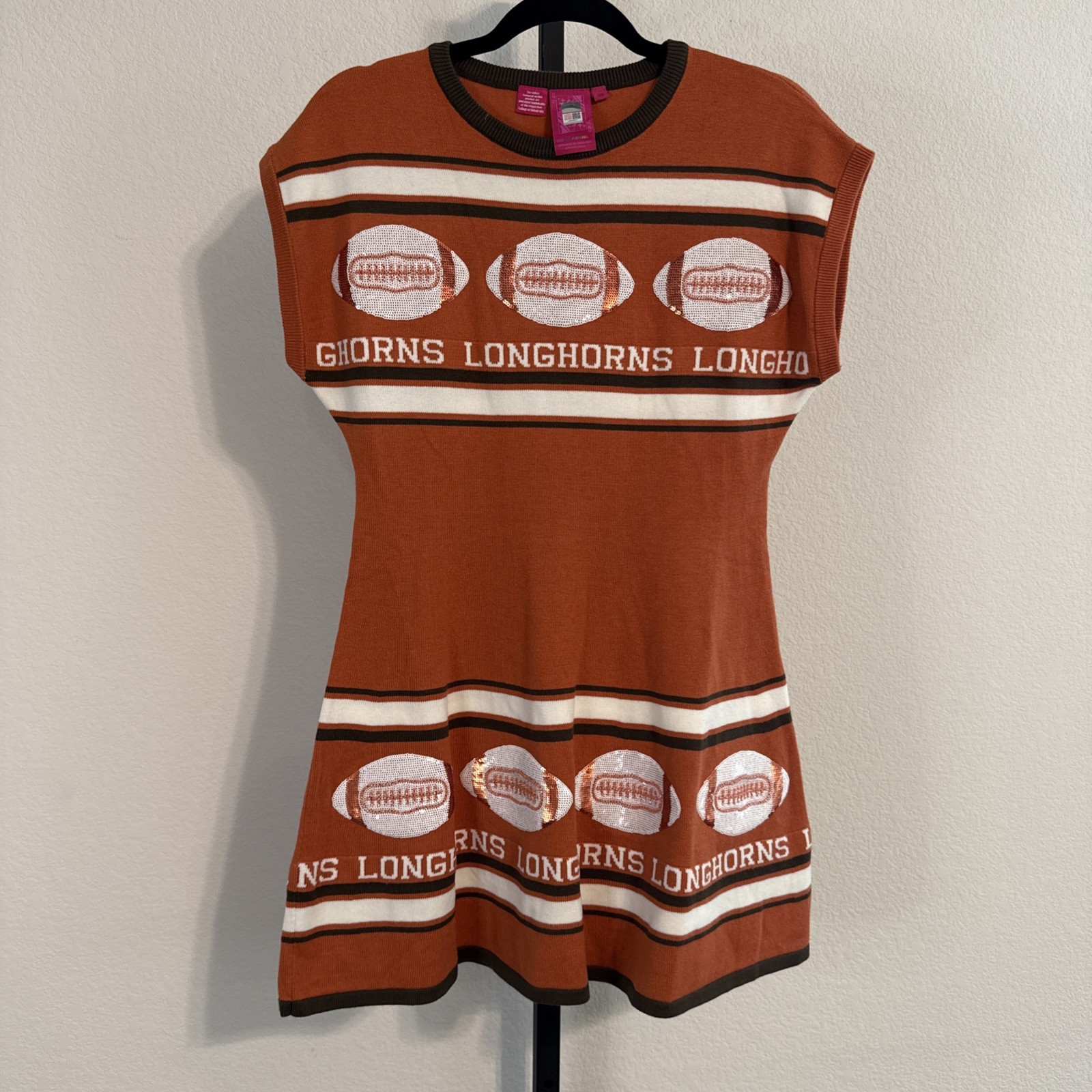 Rare Queen of Sparkle Texas Longhorns Beaded Football Stripes Sweater Dress – XS