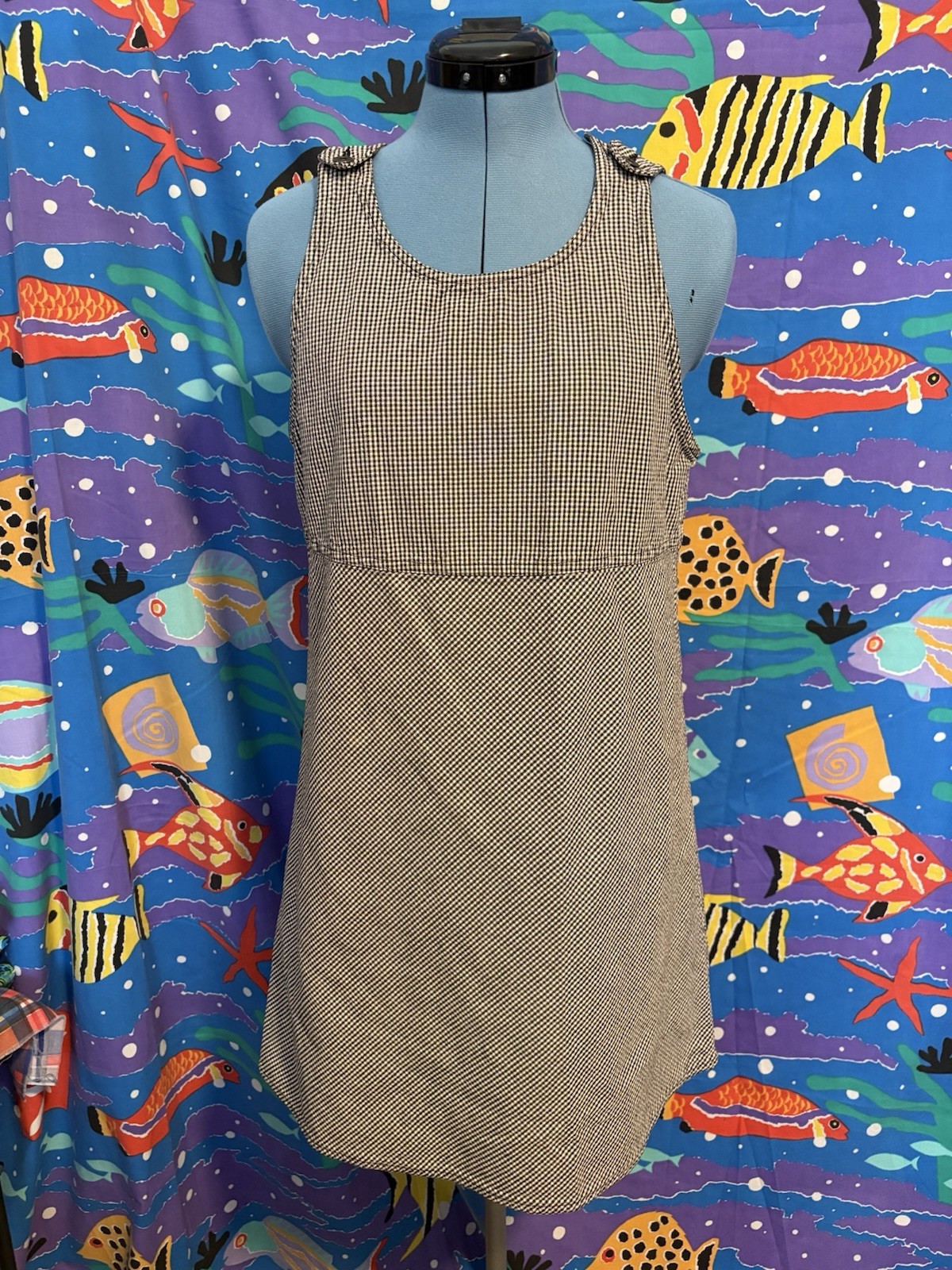 Liz Claiborne Lizwear Women’s S Black/White Gingham Shift Dress Button