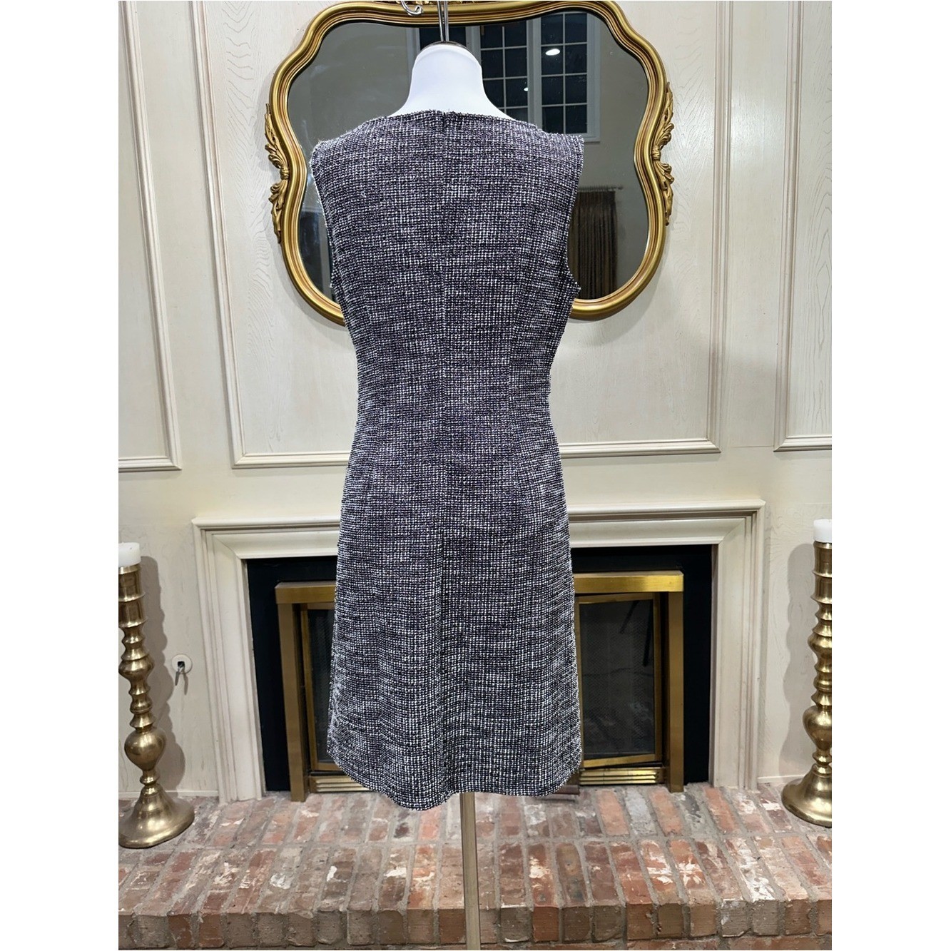 Hobemty Shift Dress M Black White Tweed Metallic Old Money Preppy Clueless