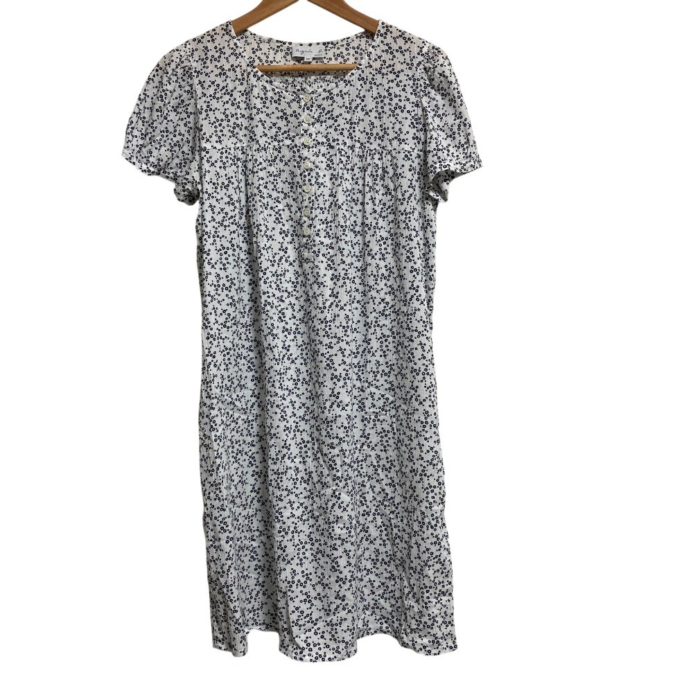 agnes b. Flower Print Short Sleeve Dress, Size 38, White/Navy Women USED