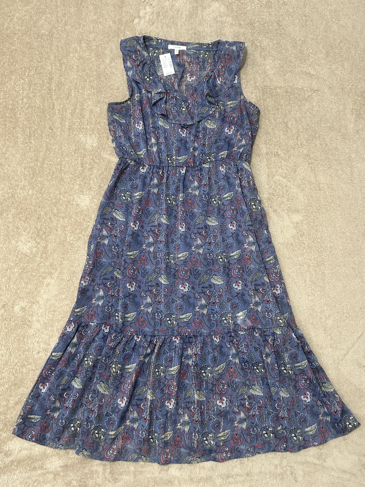 Maurices NWT Size SMALL Blue Tiered Ruffle Floral Leaf Paisley Dress Sleeveless