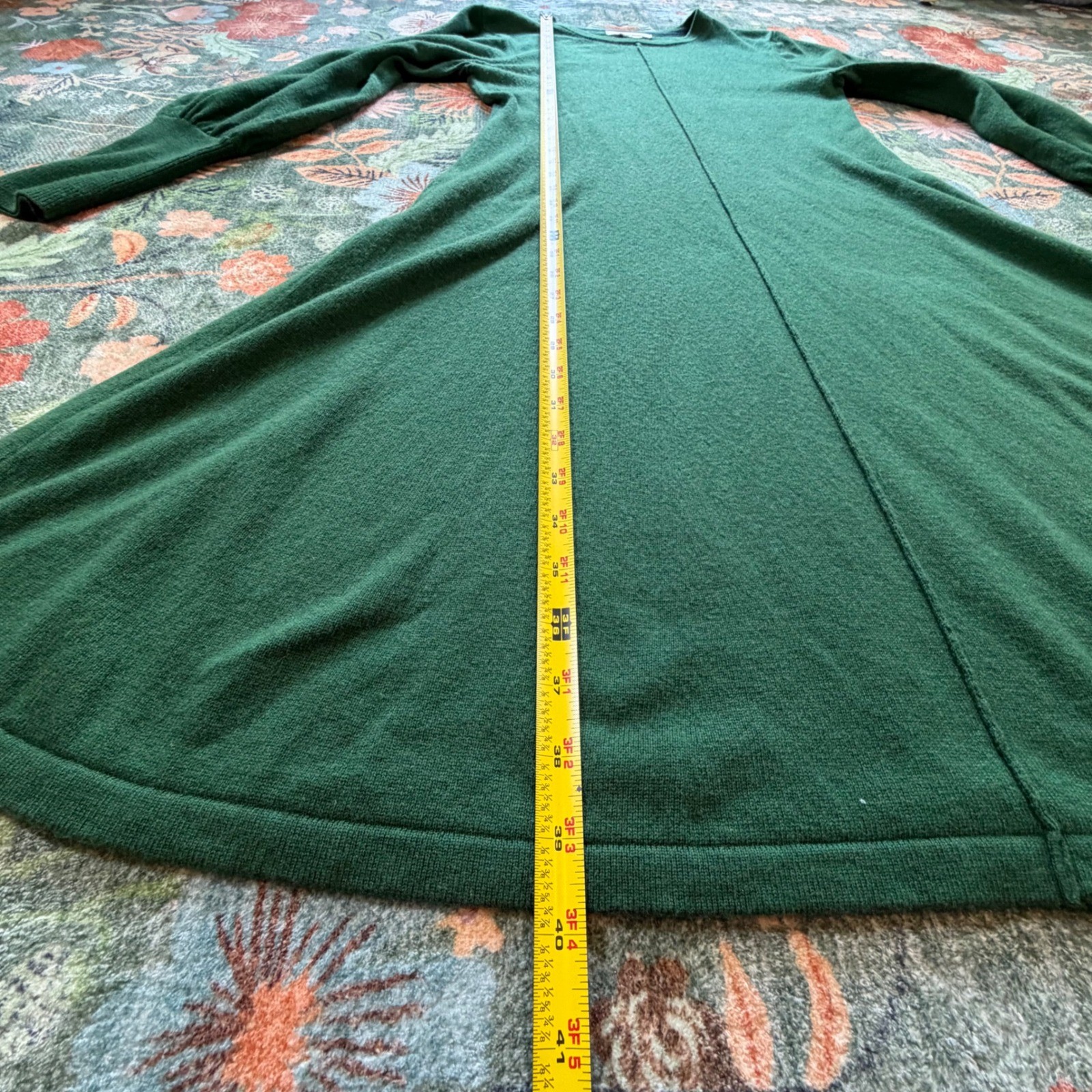 Boden Green Wool Cashmere Blend Puff Sleeve Knit Midi Dress US 4R D0359