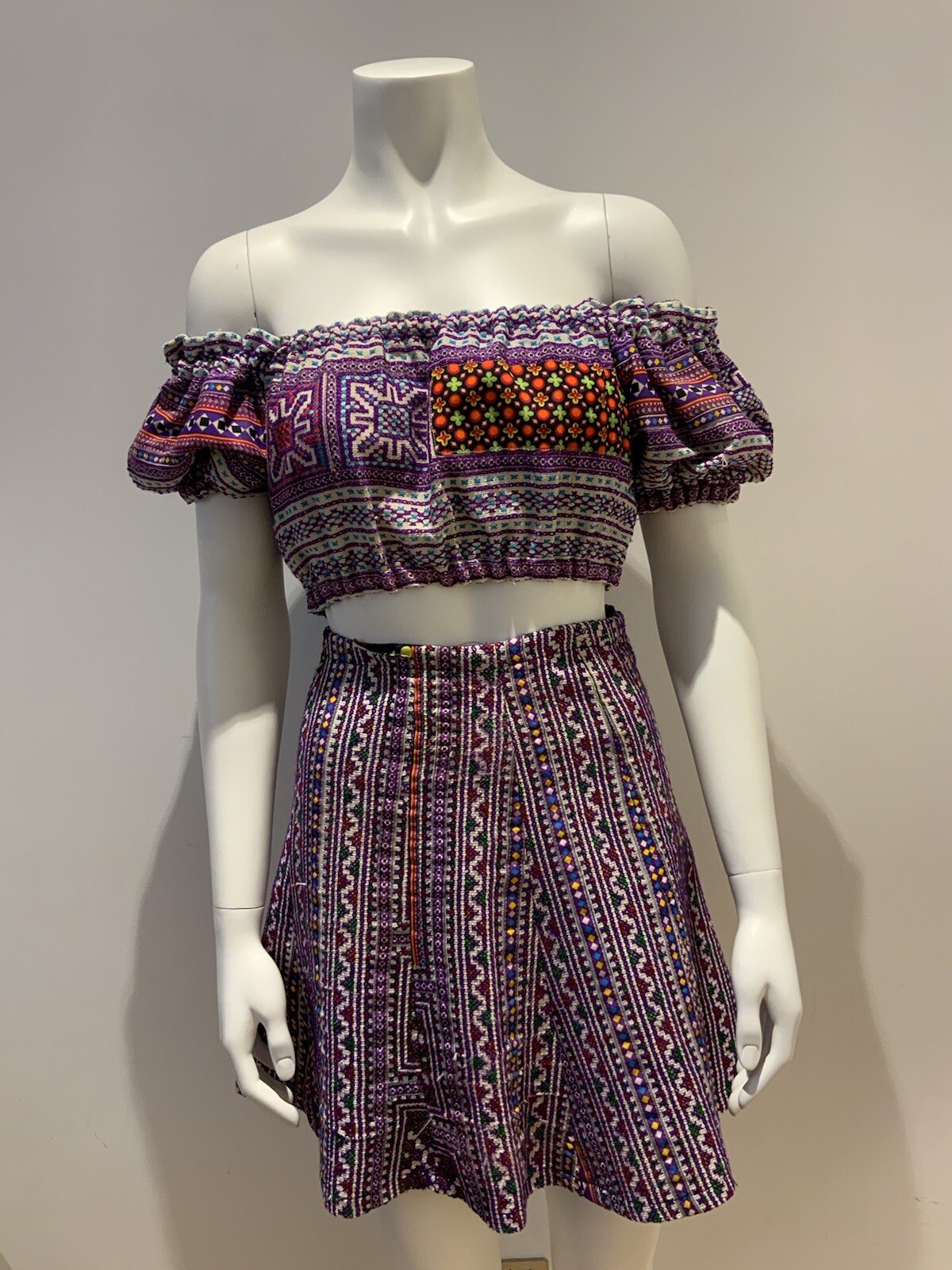 All Things Mochi Purple Hand Embroidered Set Skirt Matching Top SIZE S SMALL