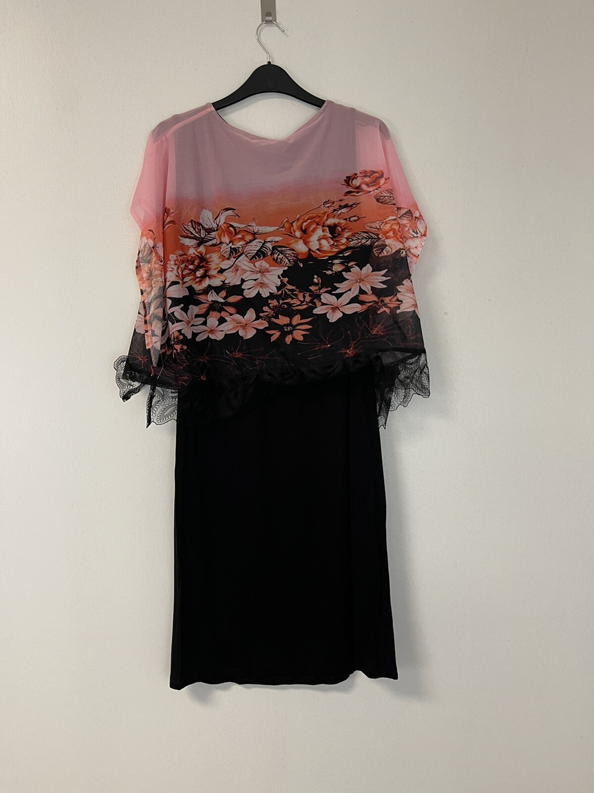 Harmony Shift Dress Womens 14 Floral Short Sleeve Black Round Neck N104