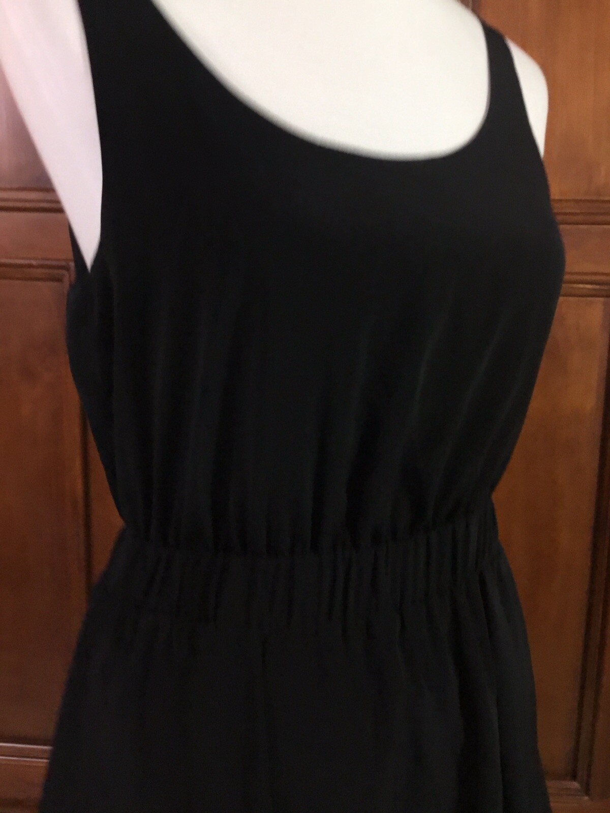 BCBG Generation Dress Solid Black Full Zip And Tie Back Cute Skirt Layer Elastic