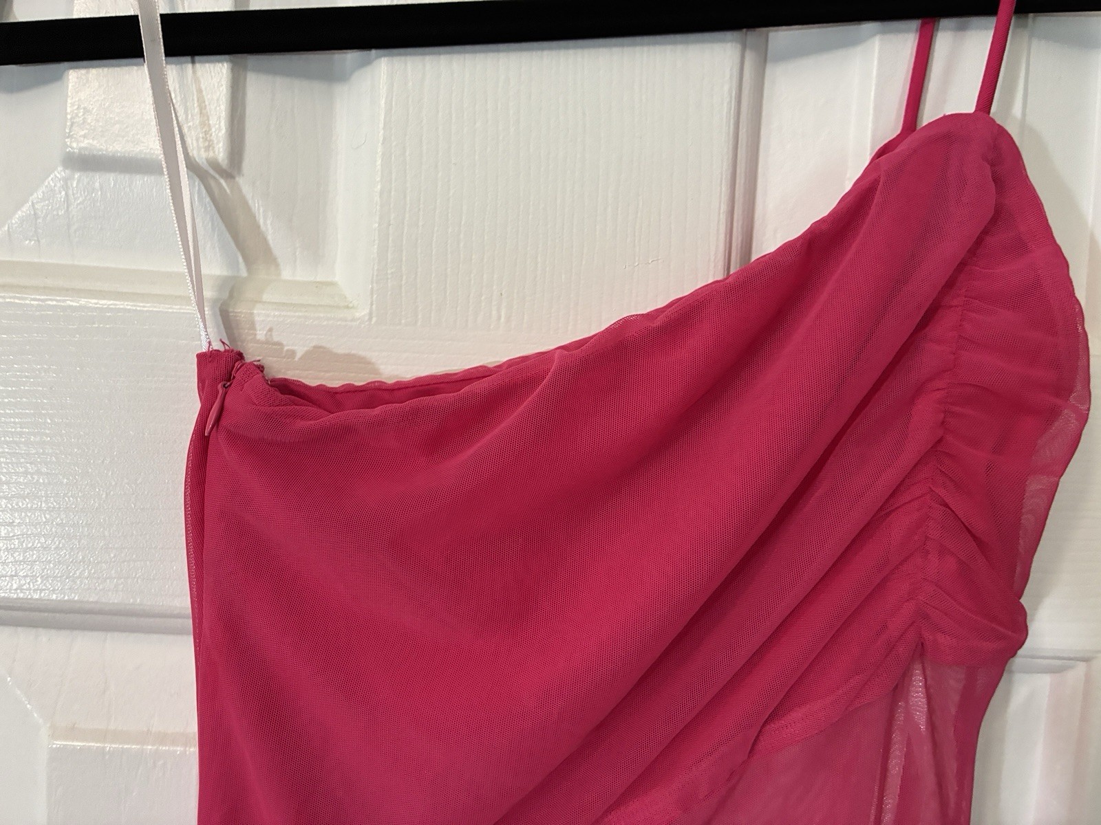 superdown Pink One Shoulder Ruched Sheer Mesh Bodycon Mini Dress XS