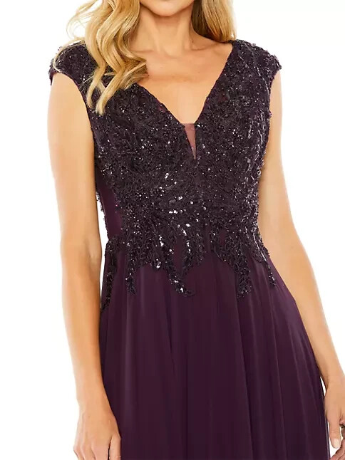 Mac Duggal Aubergine Purple Sequin Empire Waist Pleated Gown Size 16 $598