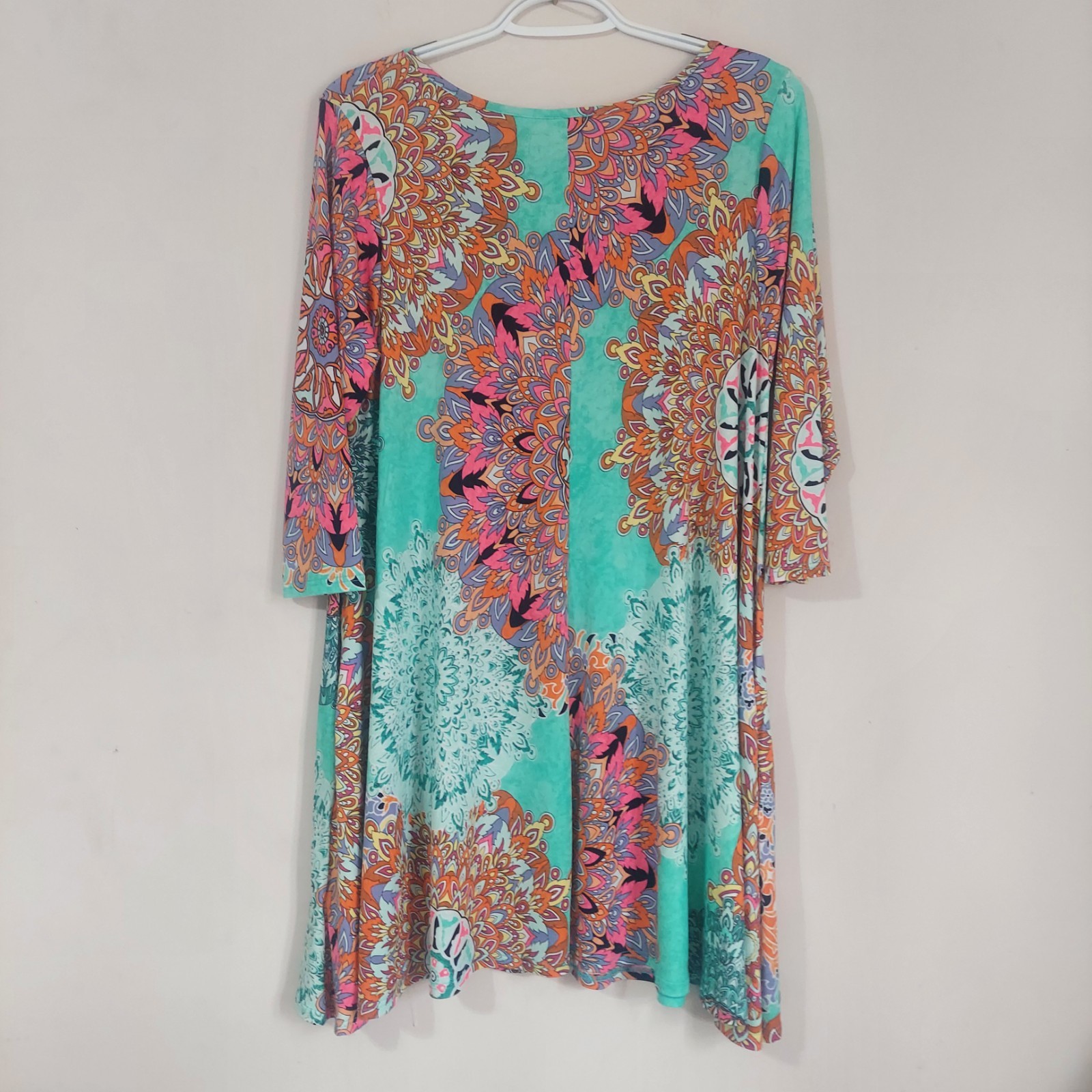 Hershe Women’s Medium 3/4 Sleeve Mandala Print Round Neck Swing Dress USA Made