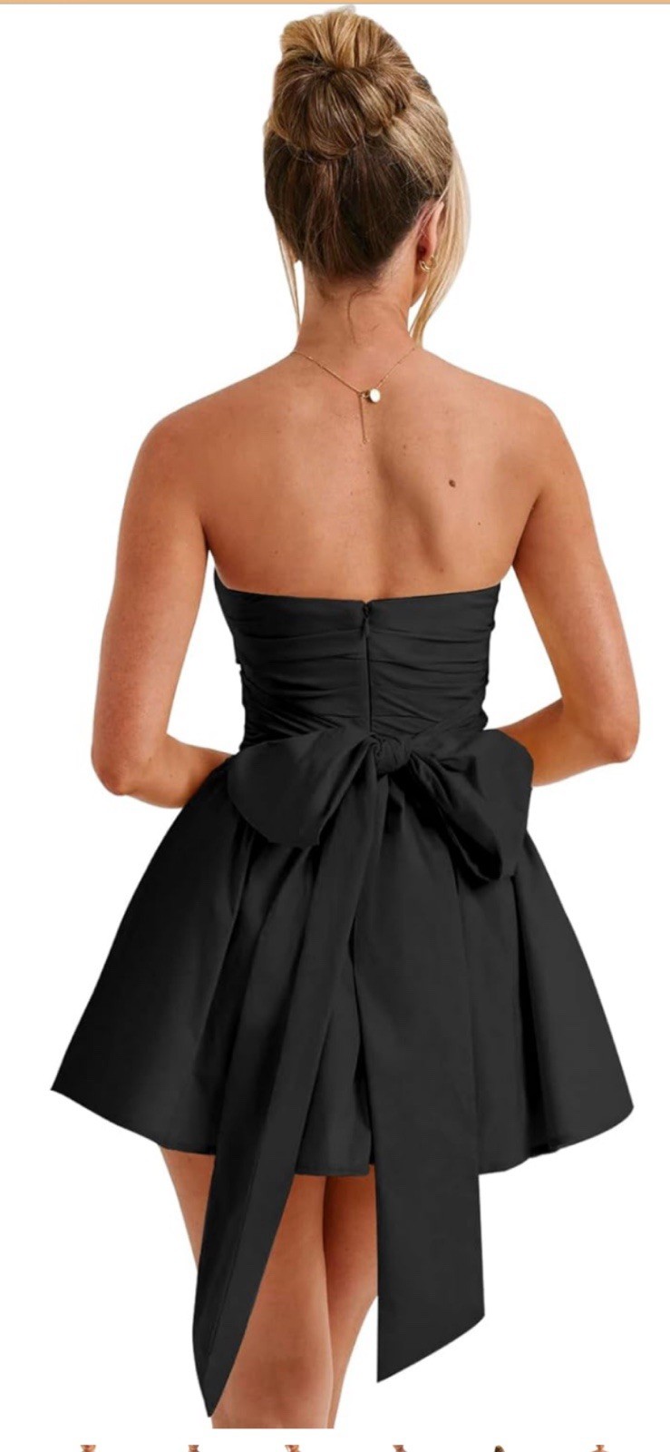 LuFeng Strapless Bow Pleated Mini Dress Black Tulle Lined Size L