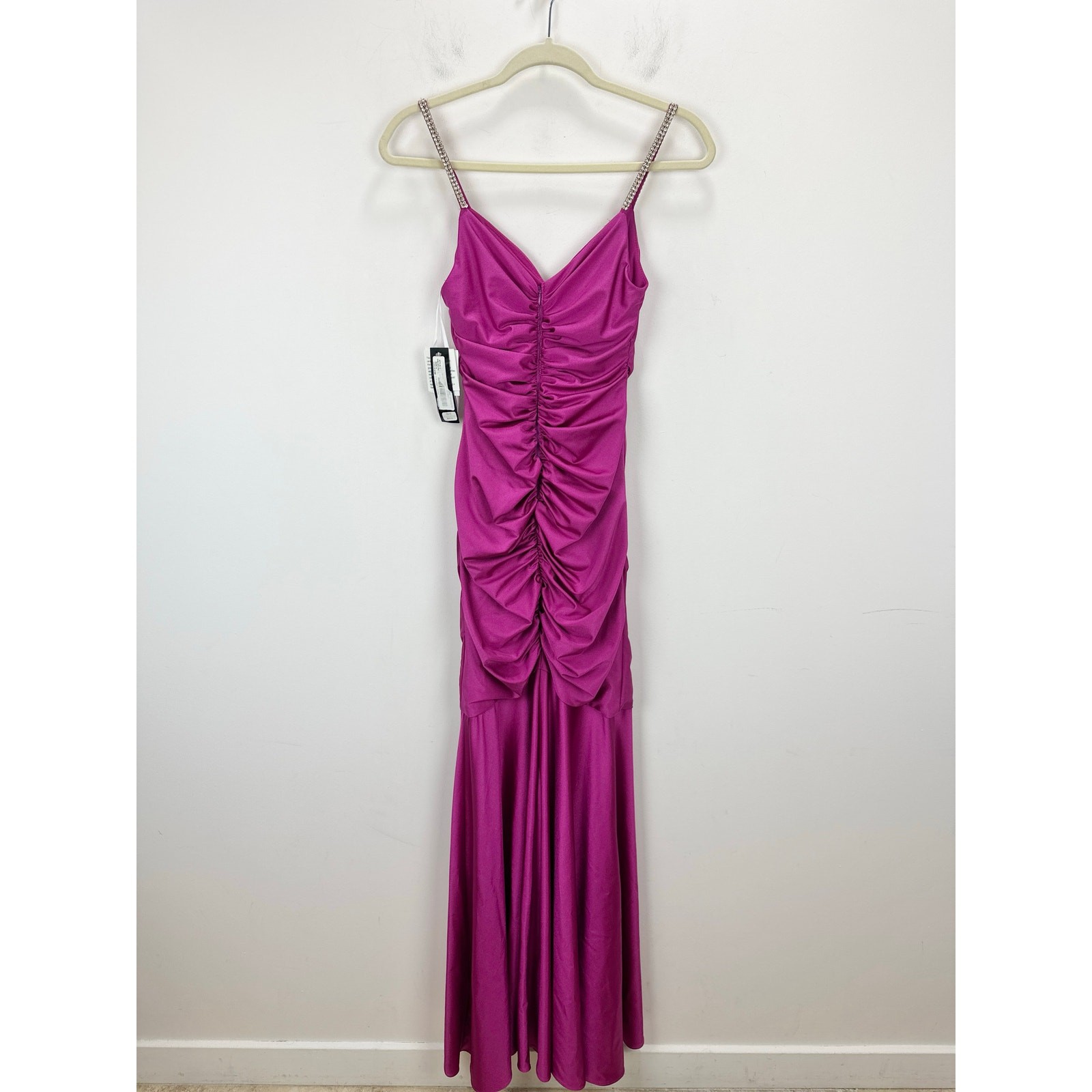 XSCAPE Rhinestone Strap Ruched Seam Sleeveless Gown Pink Formal Stretch US 2 NWT