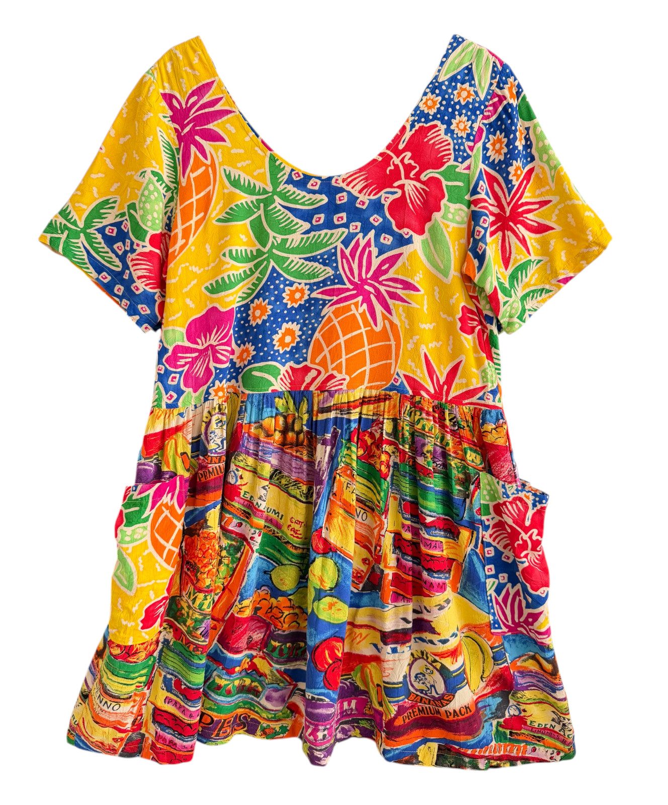 Jams World Vintage 90s Hattie Mini Dress Tropical Fruit Floral Print Rayon M