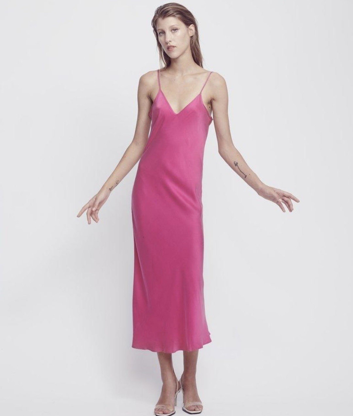 Silk Laundry Slip Dress Midi 90s Size Medium Pink Y2K 100% Silk Midi