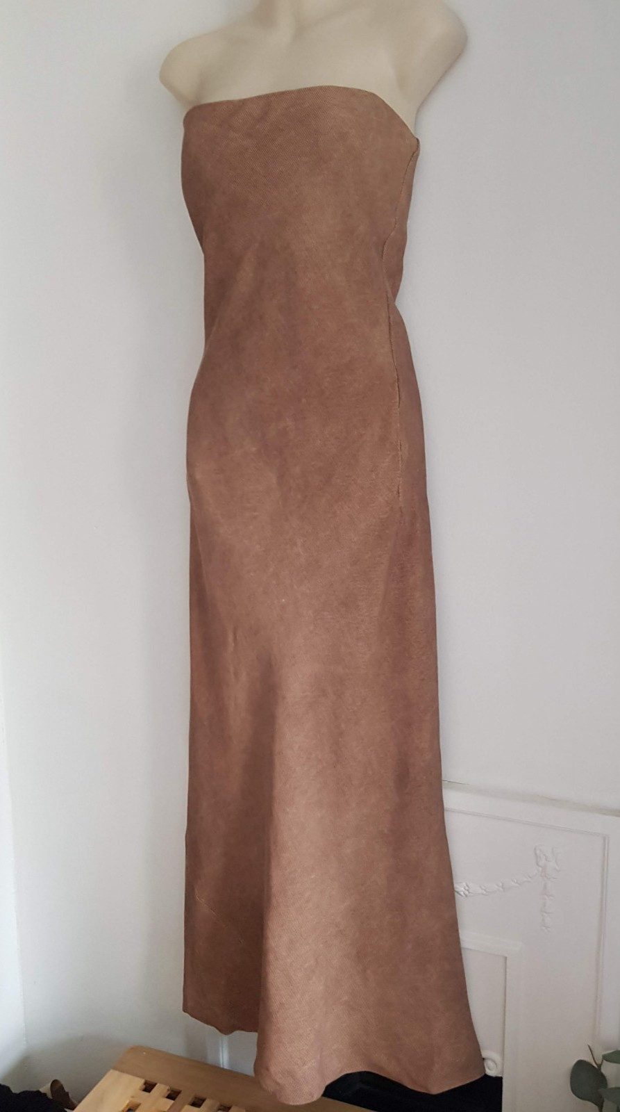 Zara Brown Textured Maxi Dress, UK Size M 10-12 Linen Pockets