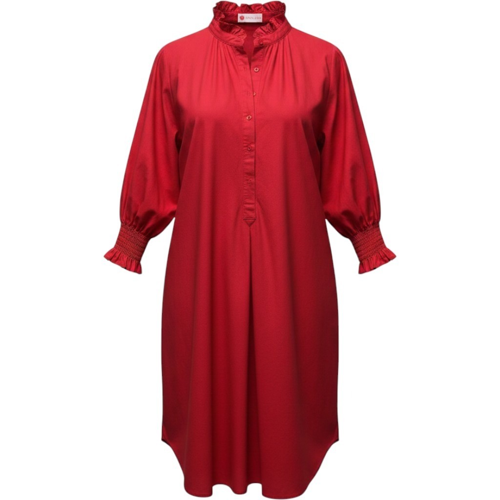 Caryn Lawn Kimberly Popover Dress OS Red Cotton Poplin Coastal Preppy Minimalist