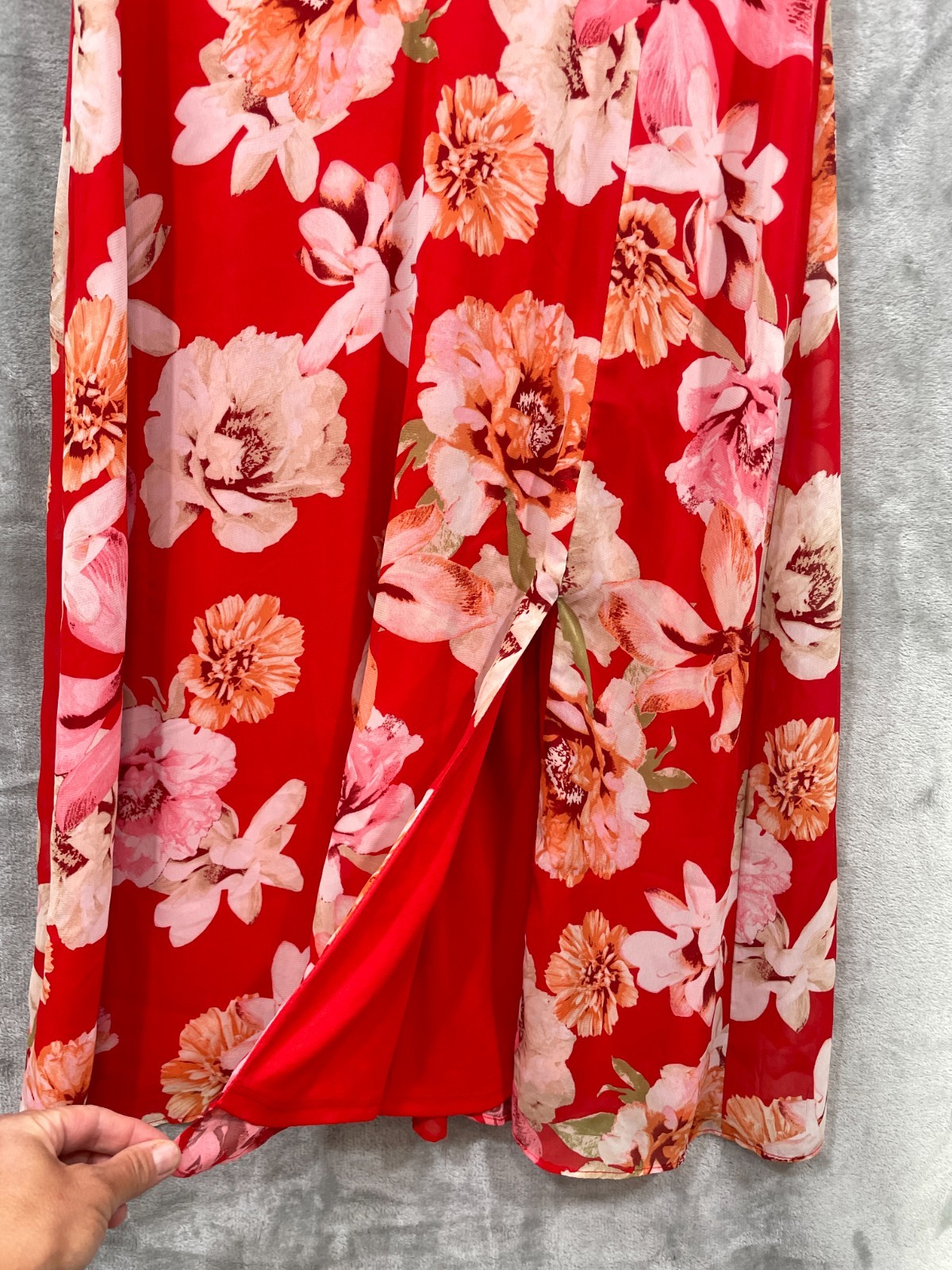 Julia Jordan Floral Print Puff Sleeve Mock Neck Midi Dress Size 12 Red Multi NWT