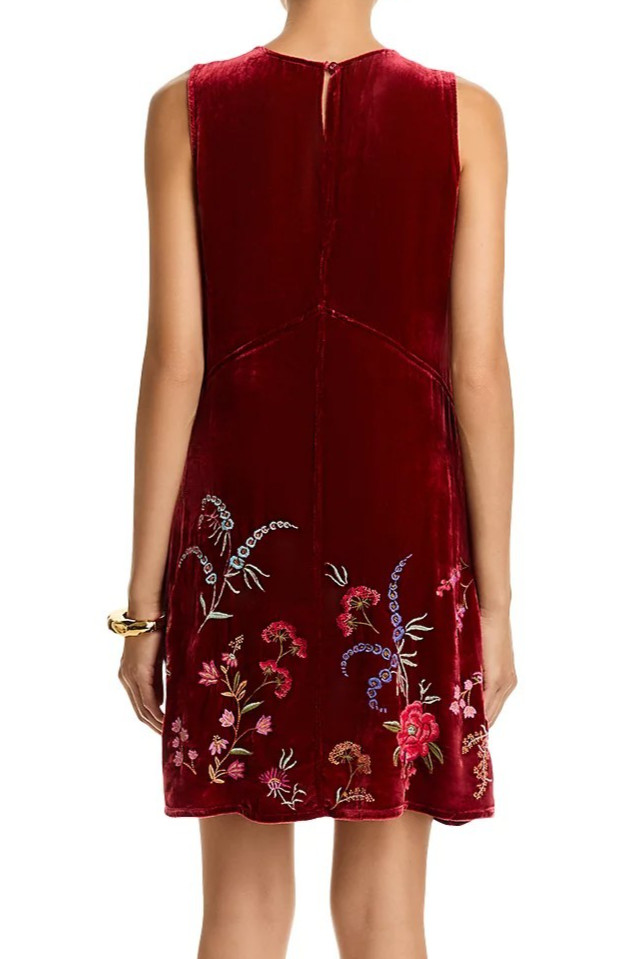 Johnny Was Velvet Chevron Embroidered Tank Dress⭐ Cranberry L $375