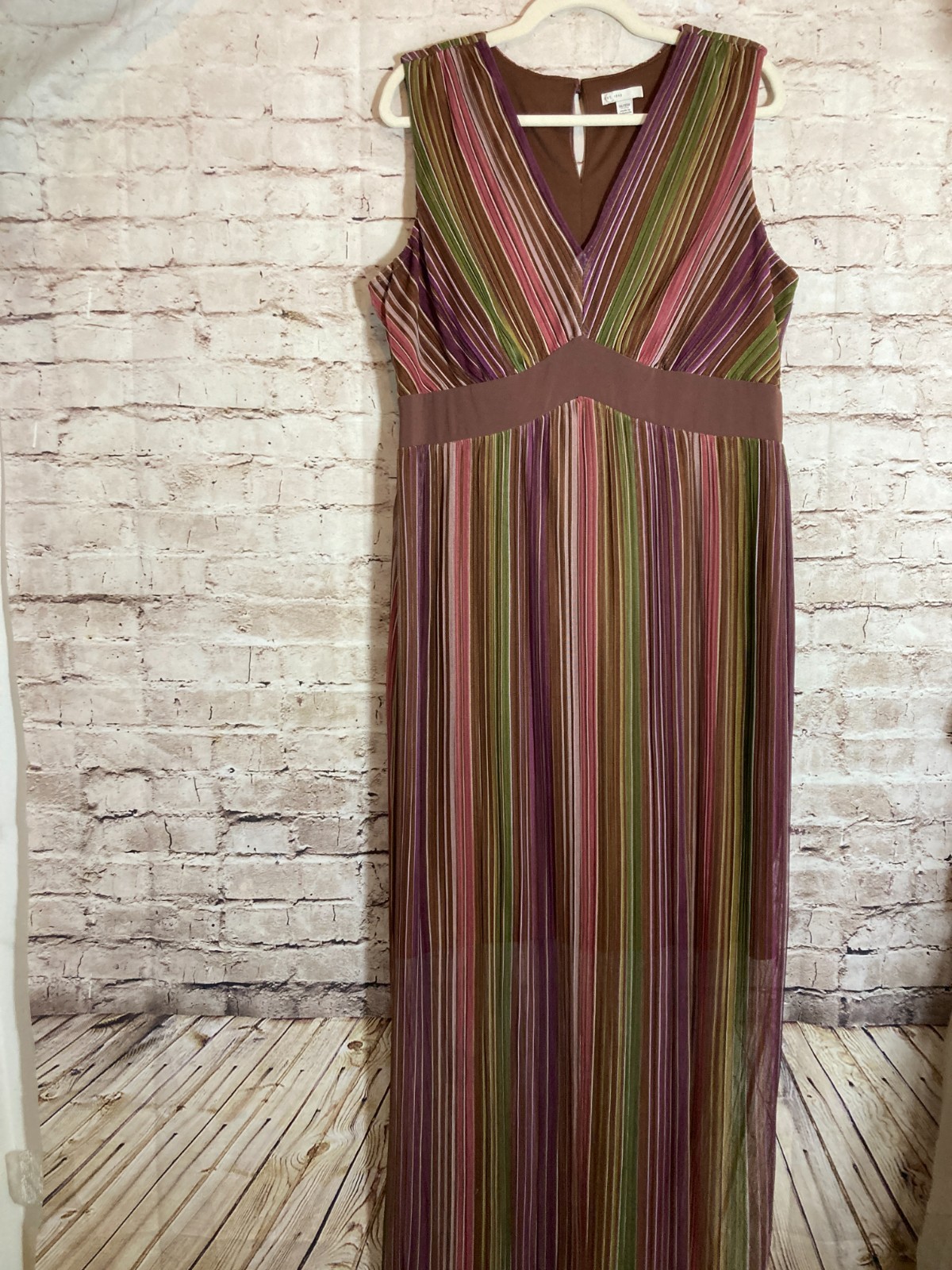 Cato Maxi Dress Womens 14/16W Dark Romantic Stripes Over Mesh Boho Stretch Plus