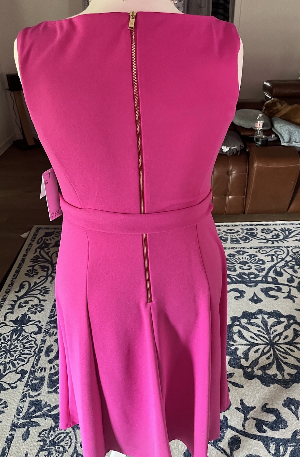 NEW DKNY Pink Solid Knit Boat Neck Sleeveless Belted Long A-Line Dress 12