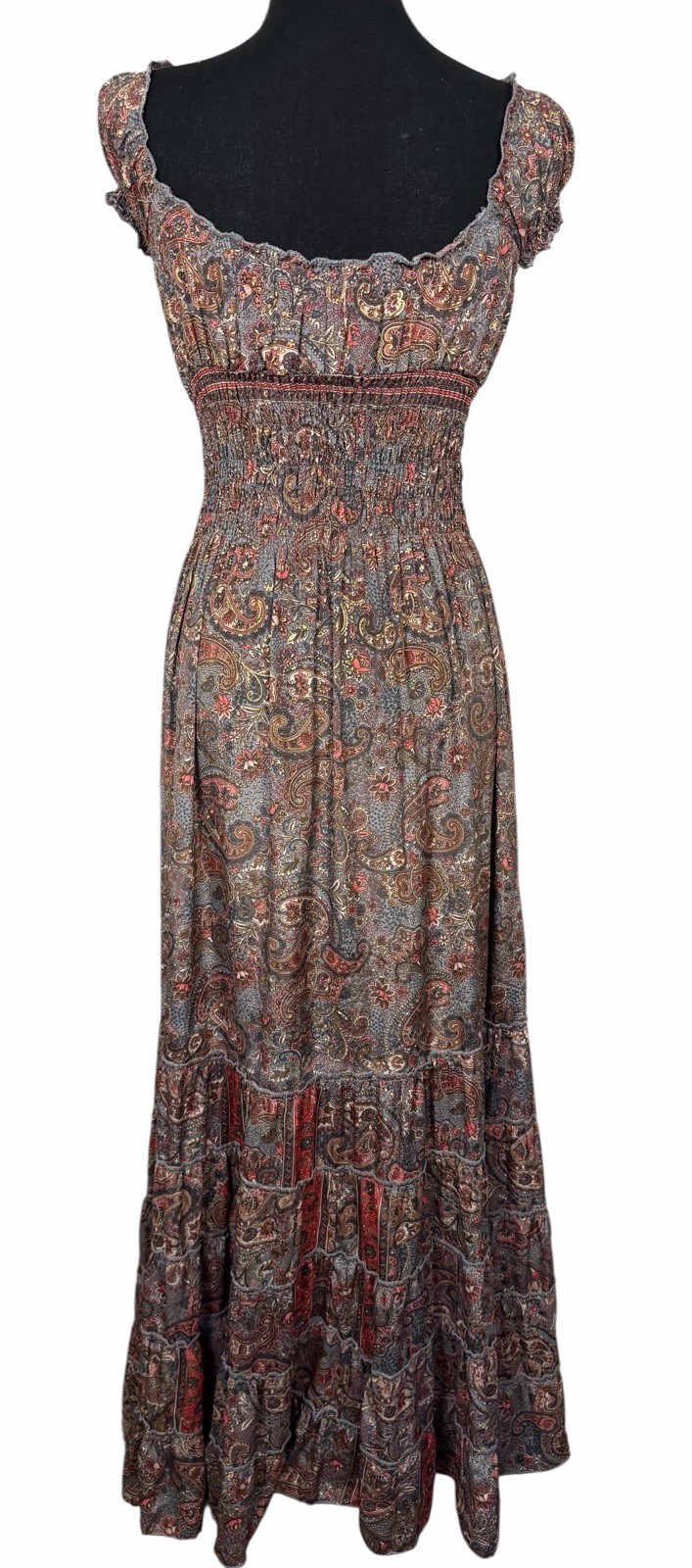 Cienna Womens Smocked Waist Tiered Maxi Dress Medium Silk Blend Flowy Boho