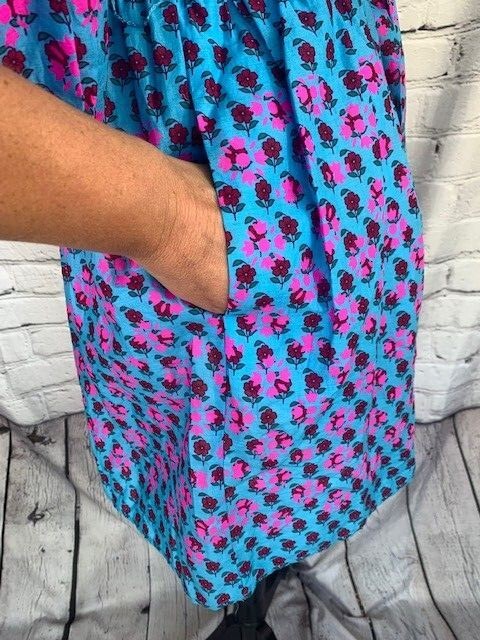 NWT J Crew Dolman Sleeve Mini Dress Blue Pink & Attach Lining 100% Cotton XXS