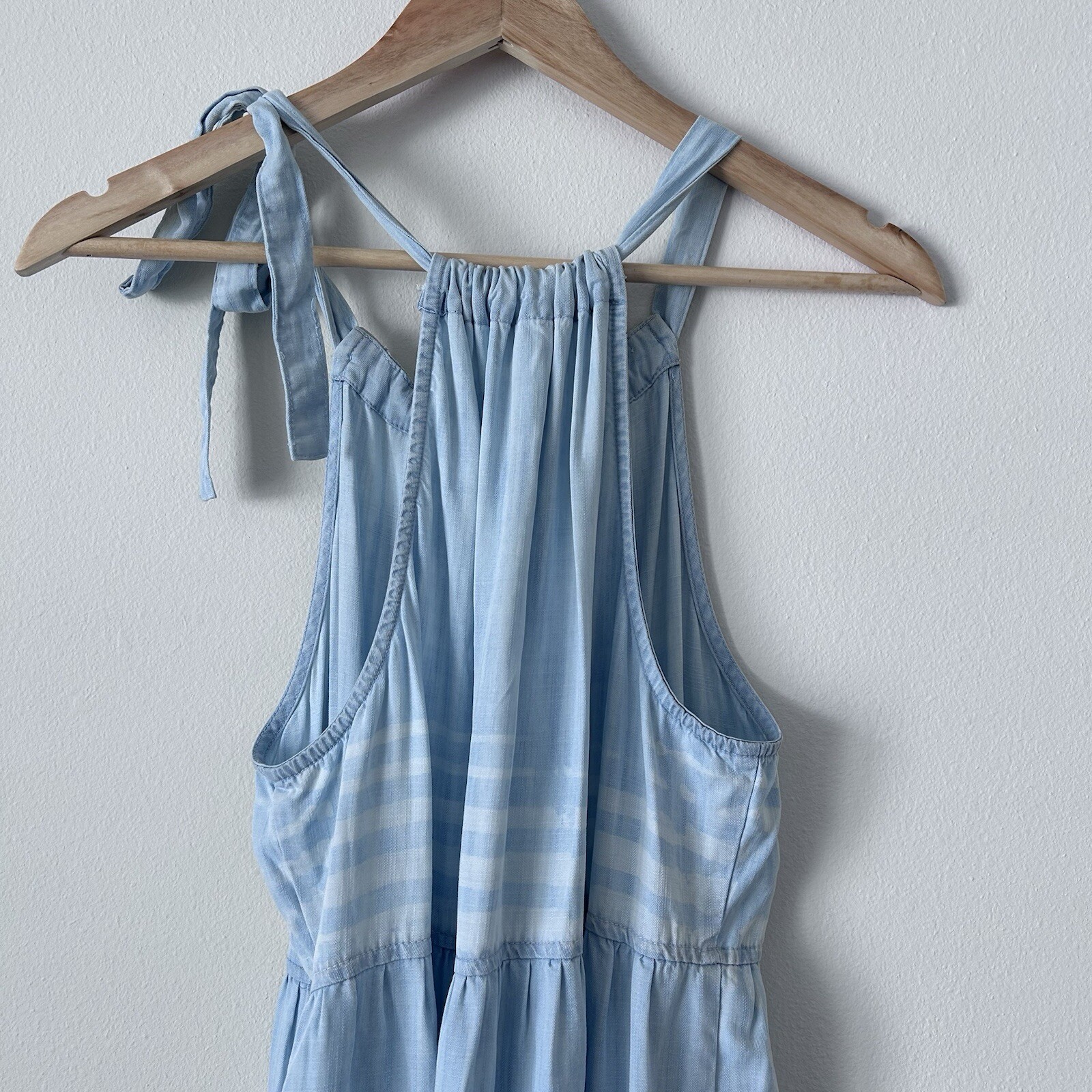 Bella Dahl Small Tiered Halter Midi Dress Amalfi Stripe Light Blue Summer
