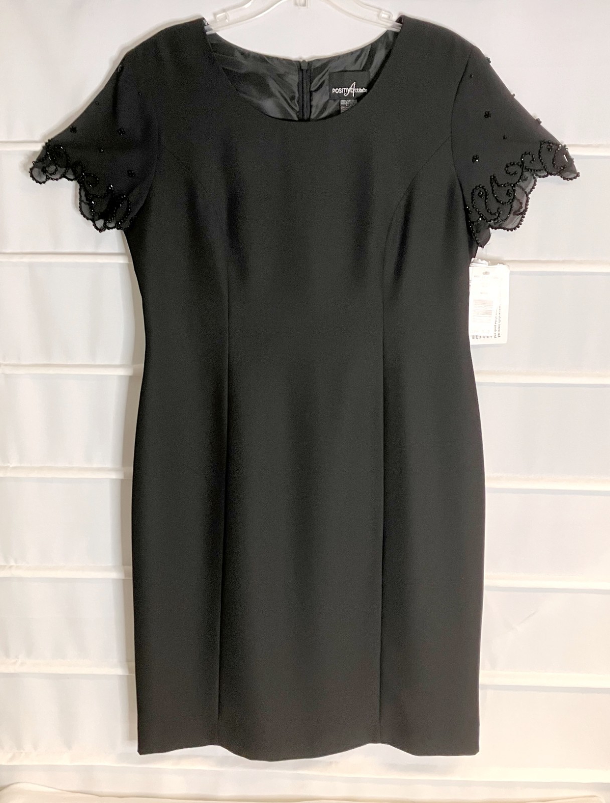 Positive Attitude Black Beaded Covered Buttons Short Sleeve Lined Dress 14 NWTS