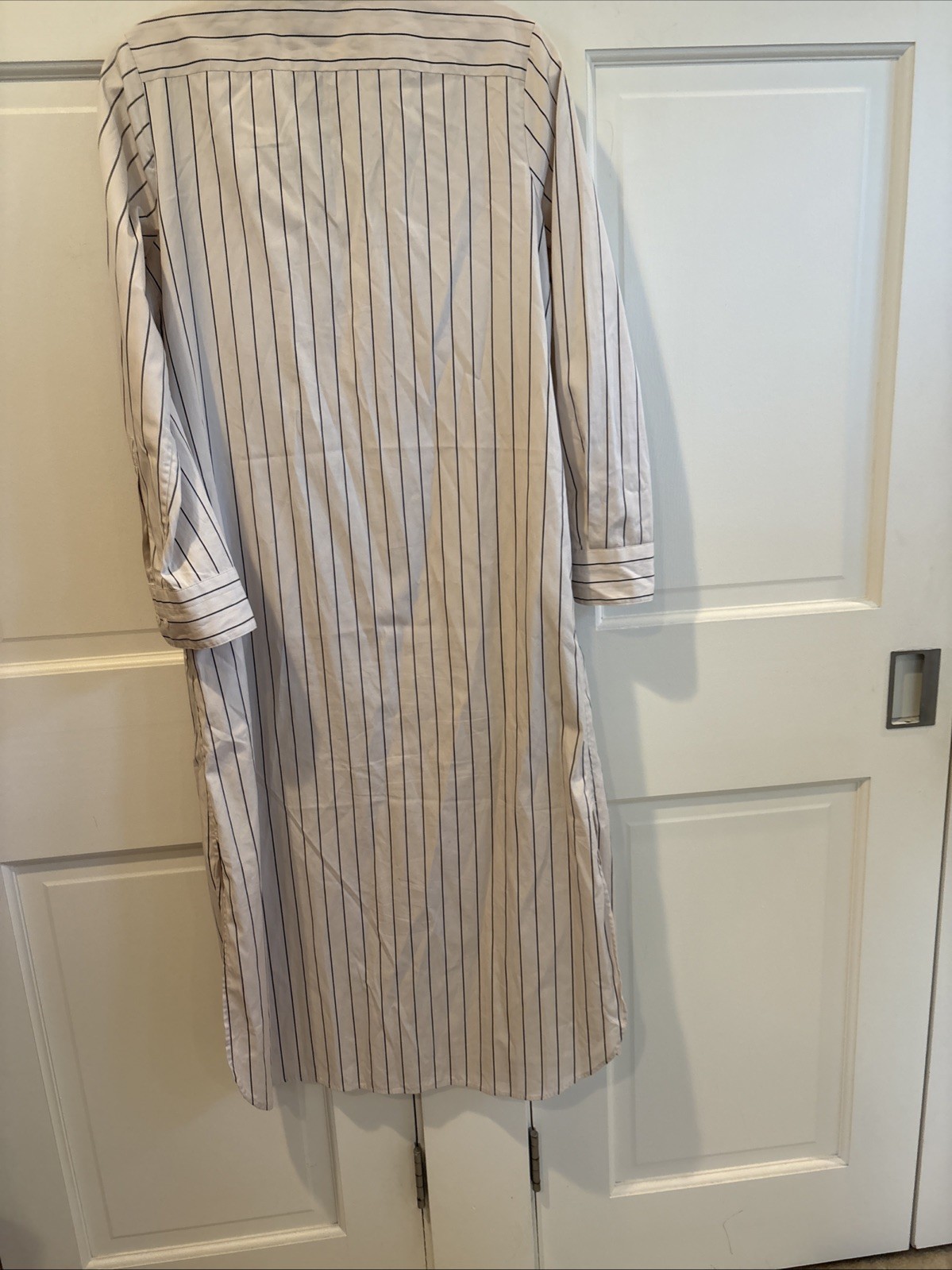 Banana Republic Cotton Poplin Maxi Long Shirt Dress Ivory White Black STRIPE S P