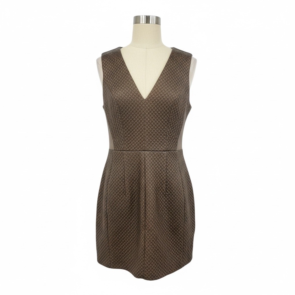 BCBGMAXAZRIA Livie Quilted Faux Leather Dress Grey Dusk Size 2 NFB65F85