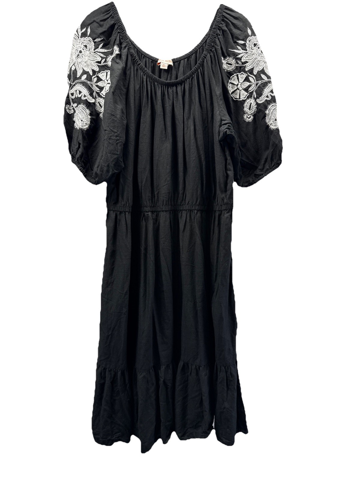 Knox Rose Women’s Midi Dress Size XL Black White Embroidered Floral Bohemian