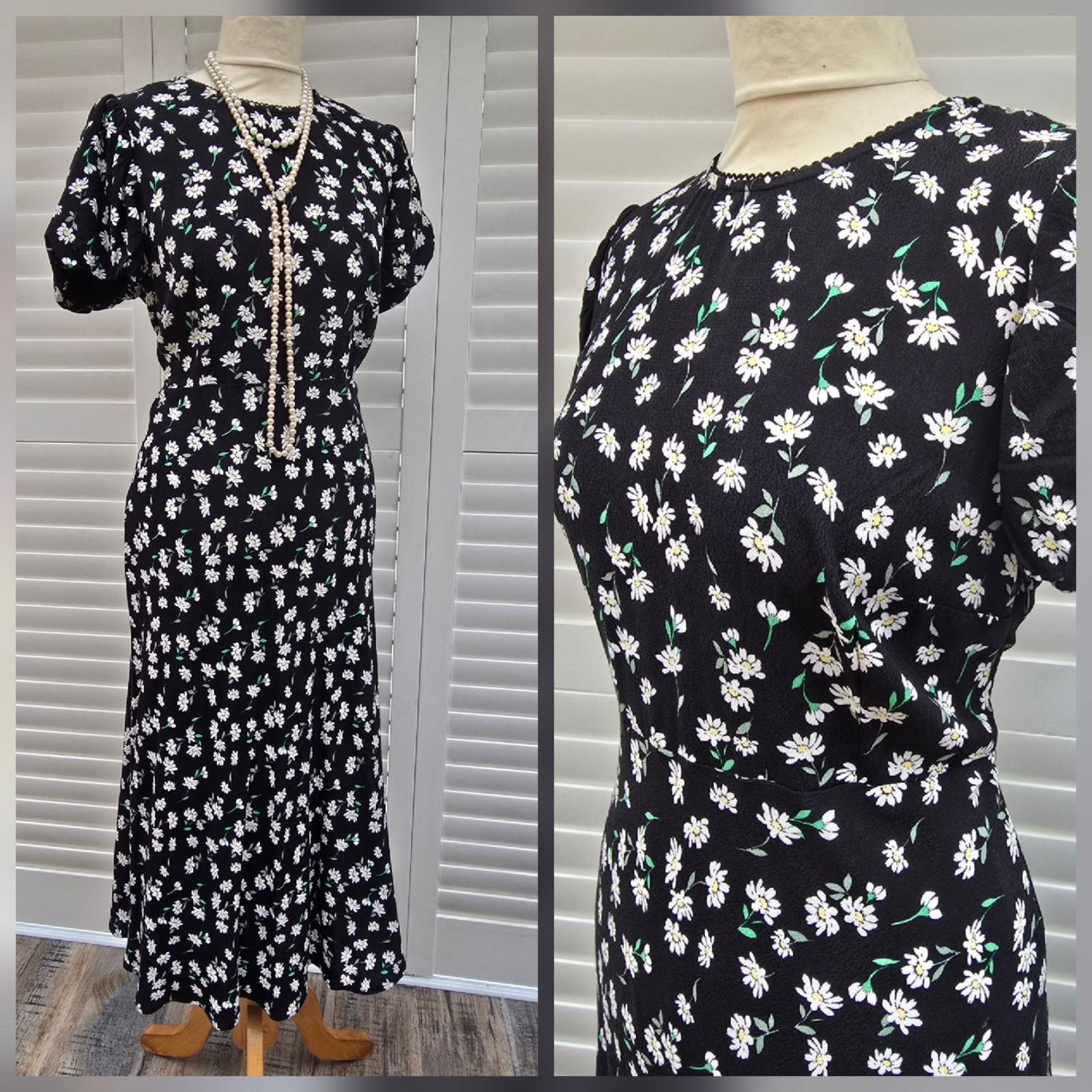 Vintage 1930s 1940s Style Ditsy Floral Daisy Summer Wedding Midi Dress Size 14