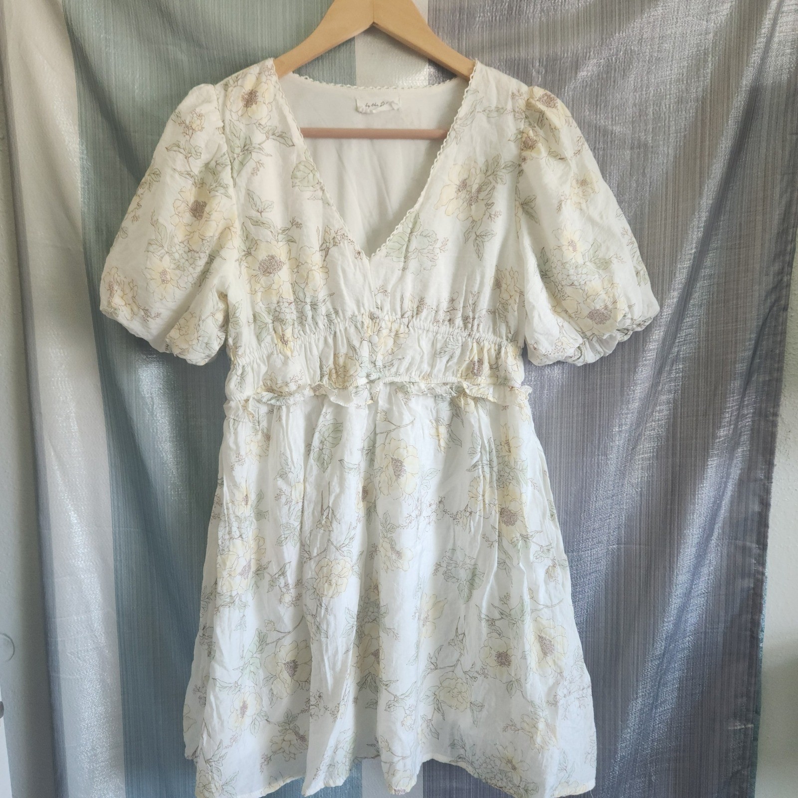 By The River Cream Floral Smocked Puff Sleeve Babydoll Dress Garden Cottagecore