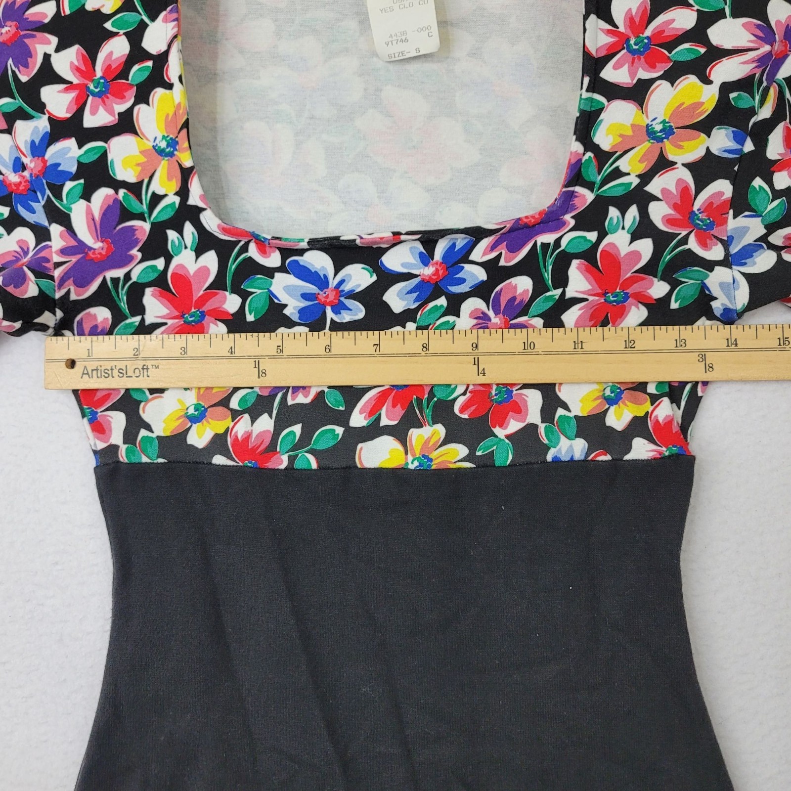 Yes Clothing Vintage Black & Floral Square Neck Long Sleeve Sheath Dress Small