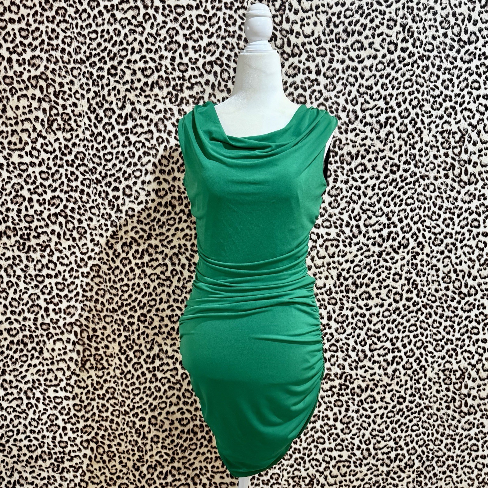 Sweet Storm Green Ruched Sleeveless Bodycon Mini Dress Cowl Neck Size L