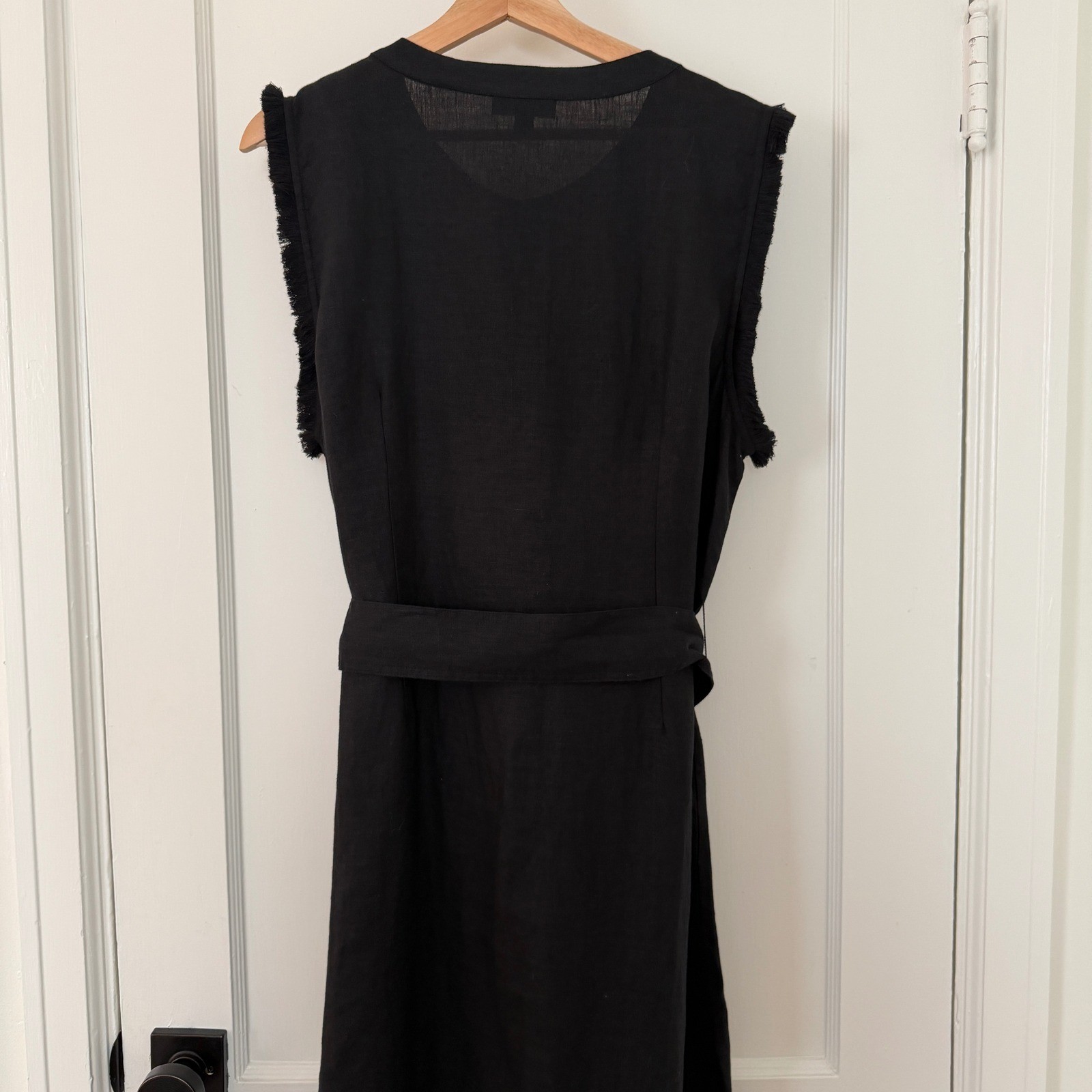J Crew Black Linen Button Front Belted Midi/Maxi Shirtdress Sz XL: Preppy