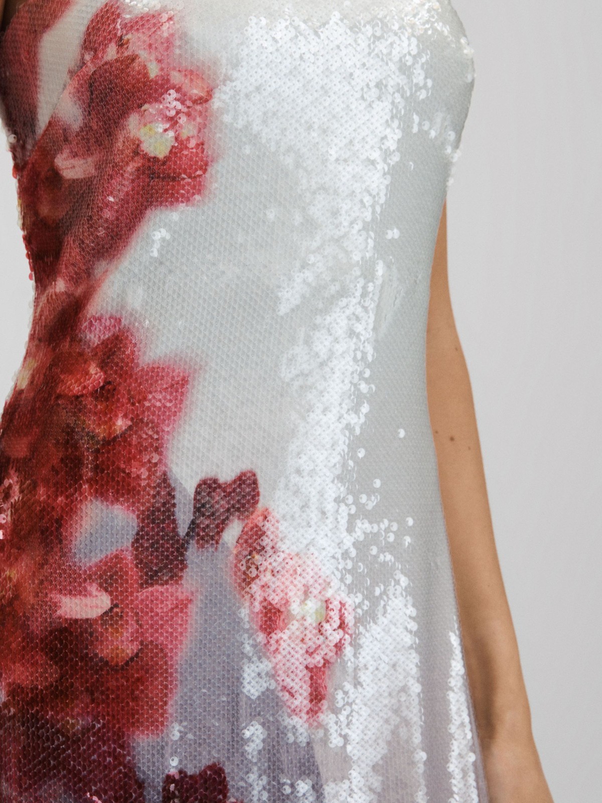 REISS Spencer Halston Sequin Strapless Maxi Dress in Grey Multi in UK Size 6