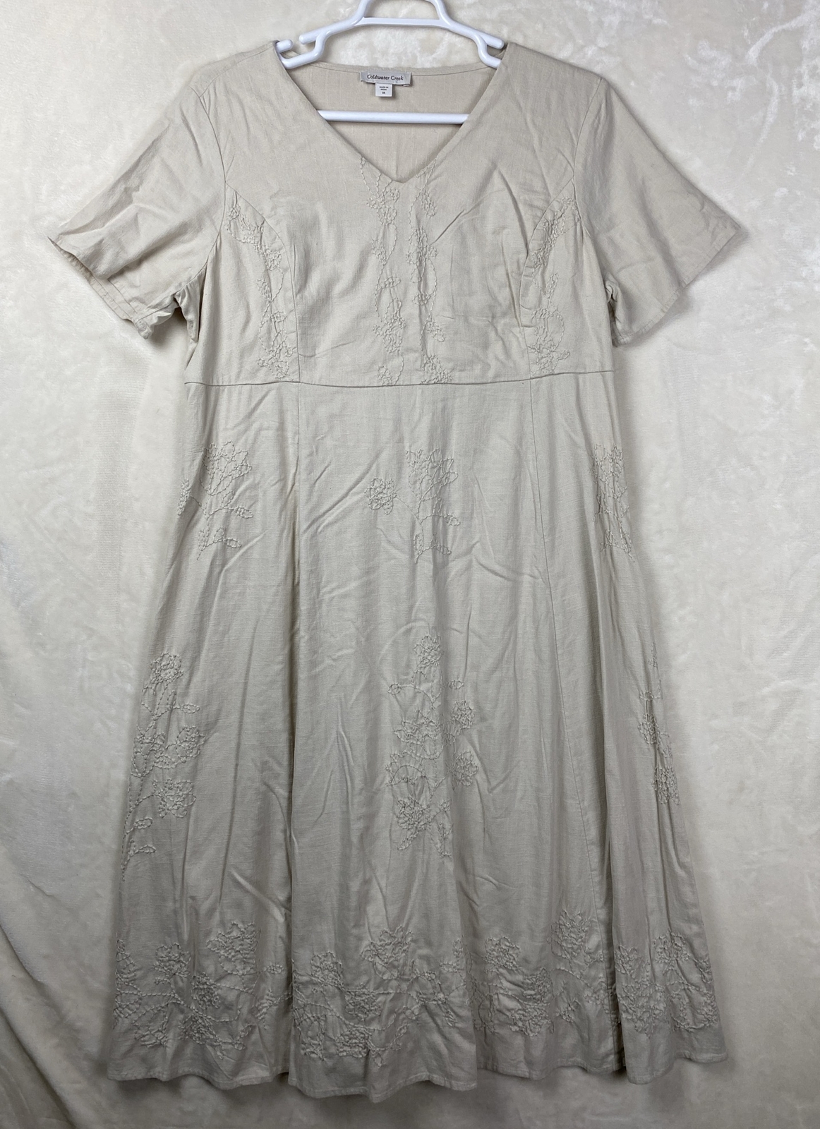 VTG Y2K Coldwater Creek Midi Dress Womens Plus 1X Aline Embroidery Linen Blend