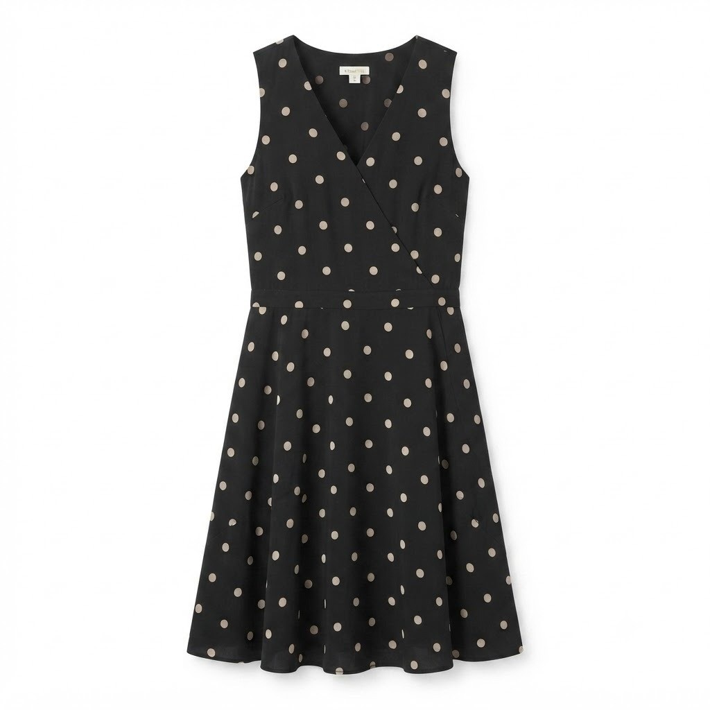 Garnet Hill Black Oatmeal Polka Dot 100% Silk Faux Wrap Dress Size 18 – IW