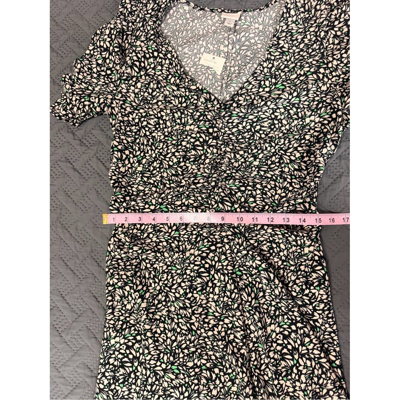 a new day Black Floral High-Low Midi Dress with Puff Sleeves Sz M