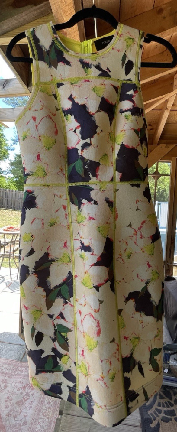 J Crew Dress Size 0 Neoprene Scuba Sheath Cove Floral Sleeveless Back Zip